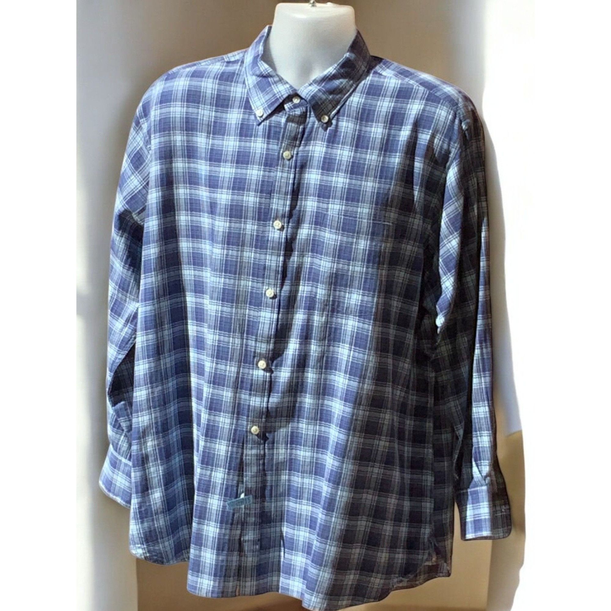 Peter Millar Peter Millar Designer Mens Blue Plaid Long Sleeve Shirt XL Size US XL / EU 56 / 4 - 2 Thumbnail