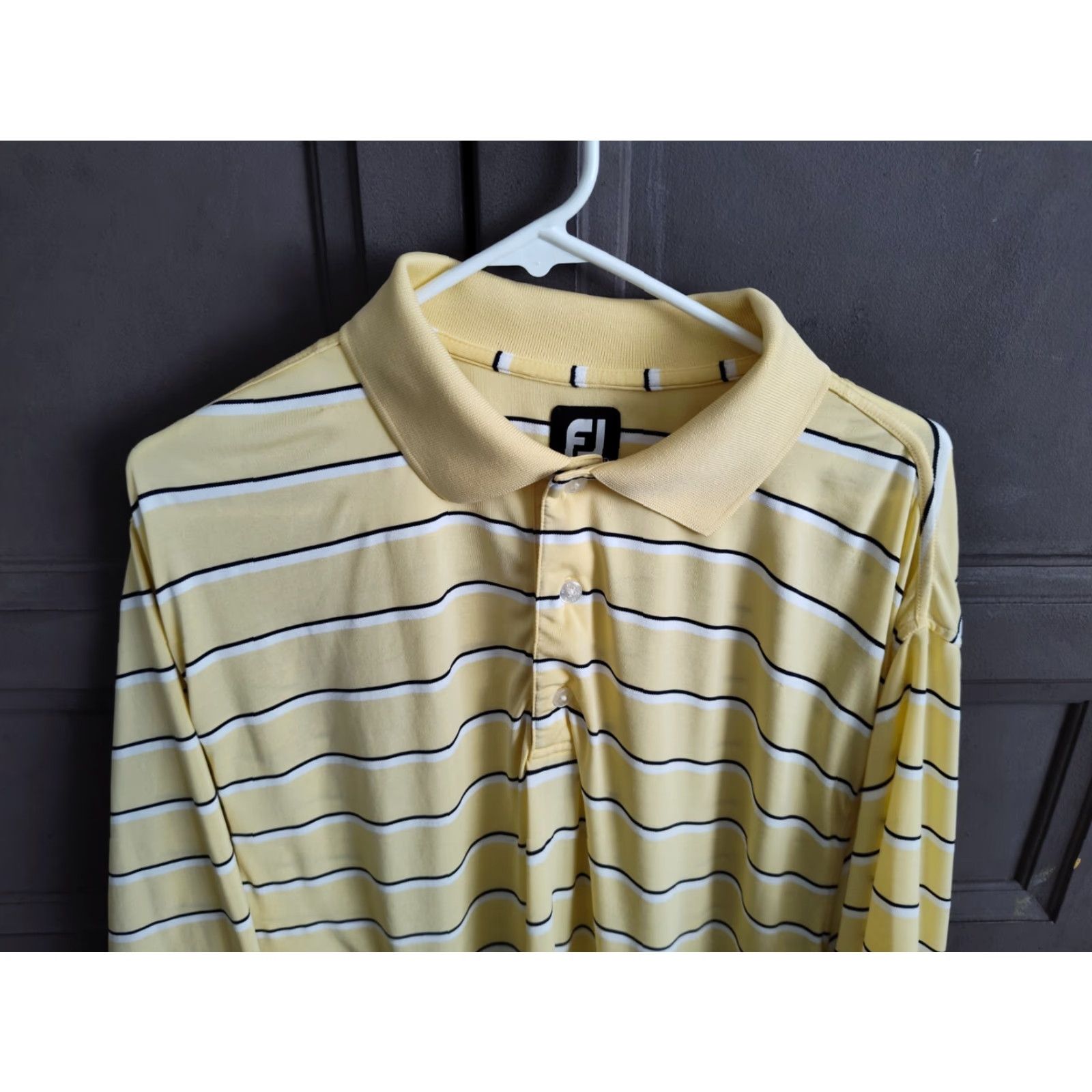 Footjoy Footjoy Polo Shirt Mens Large Yellow Striped Short Sleeve Polyester Stretch Golf Size US L / EU 52-54 / 3 - 2 Thumbnail