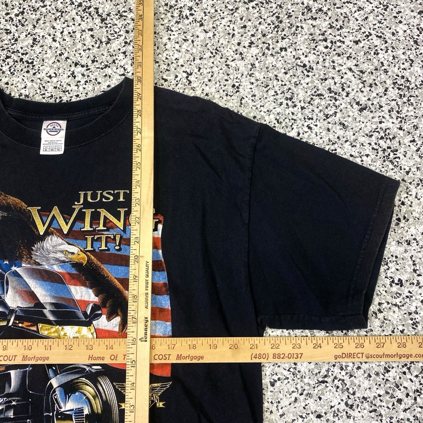 Delta VINTAGE 90s Motorcycle American Biker Flag T-Shirt XL Black Mens Crew Neck Short Sleeve USA Made Delta Size US XL / EU 56 / 4 - 2 Thumbnail
