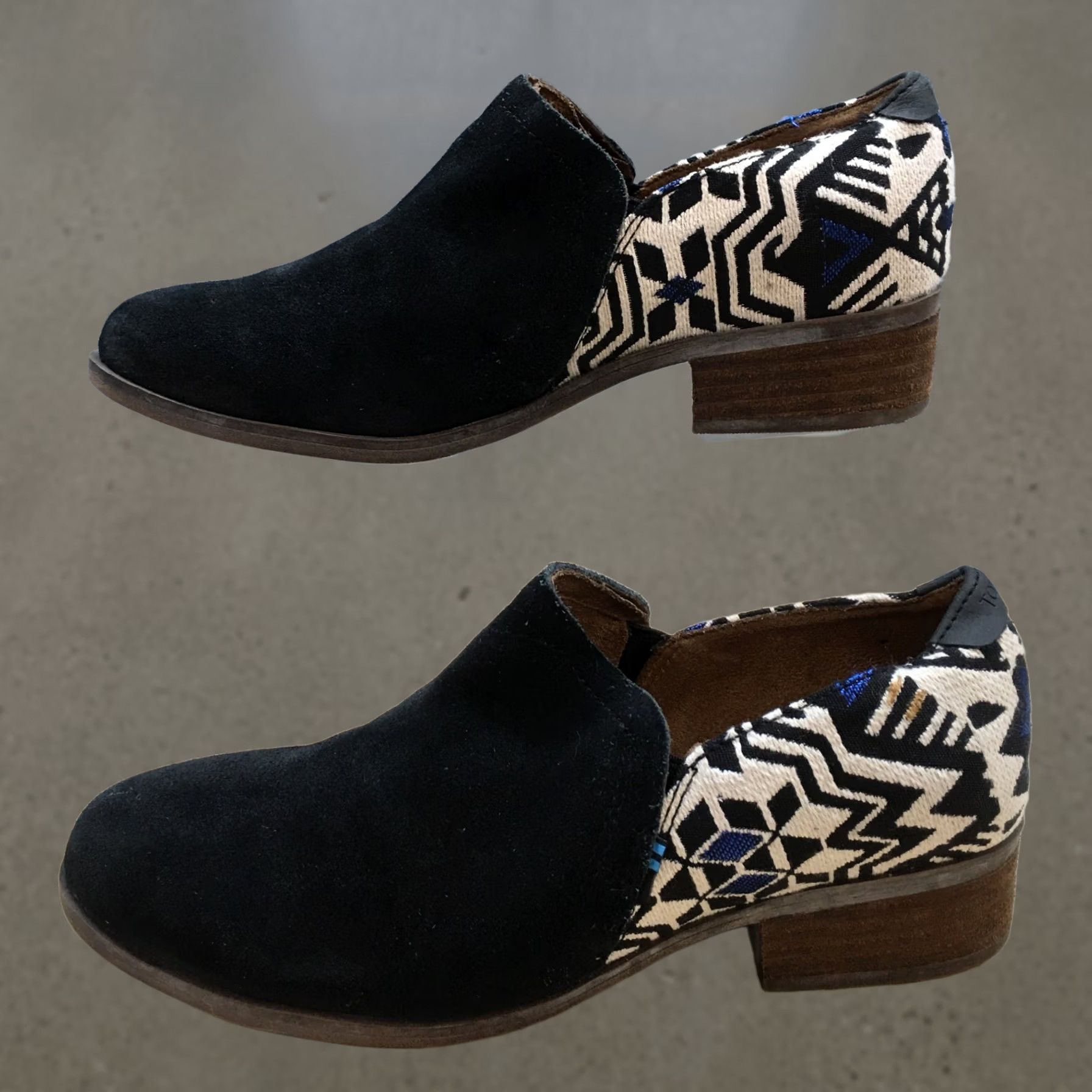 Toms TOMS Boots Shaye Casual Slip On Low Ankle Bootie Black Suede Womens 6.5 Shoe Size M Block Heel Pattern Solid Casual Shoe Size US 7 / IT 37 - 1 Thumbnail