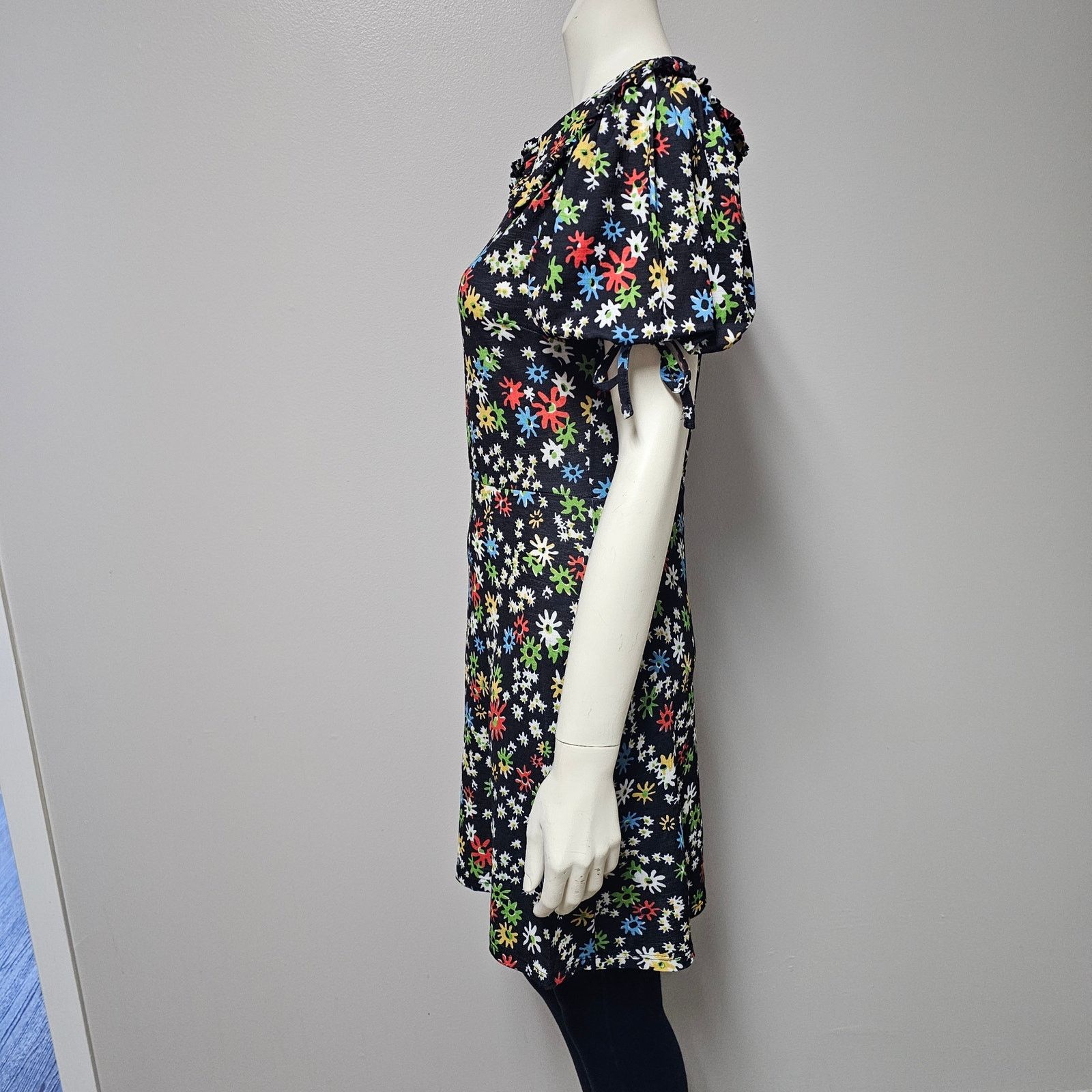 Topshop Women's TOPSHOP tie sleeve mini dress Floral Black Size 6 Size M / US 6-8 / IT 42-44 - 4 Thumbnail
