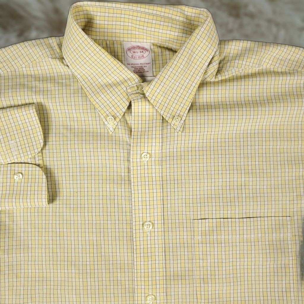 mens yellow gingham dress shirt POPLIN BUTTON DOWN SPORT SHIRT