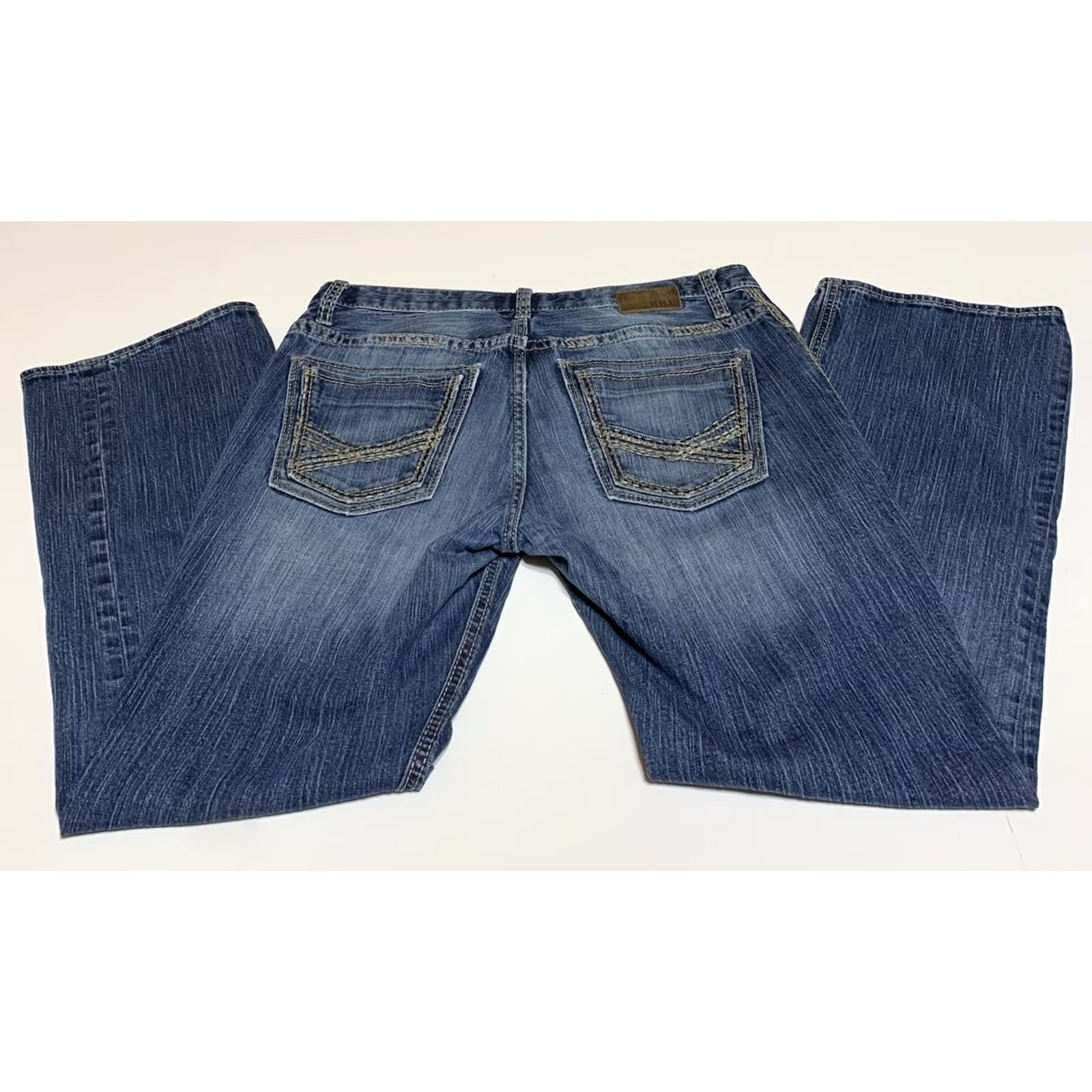BKE BKE Mens DEREK Bootcut Jeans Blue Denim 34x31 Regular Size 34 8.5in Leg Opening Buckle Bke Cowboy Western Rockabilly Style Mens Size US 34 / EU 50 - 2 Thumbnail