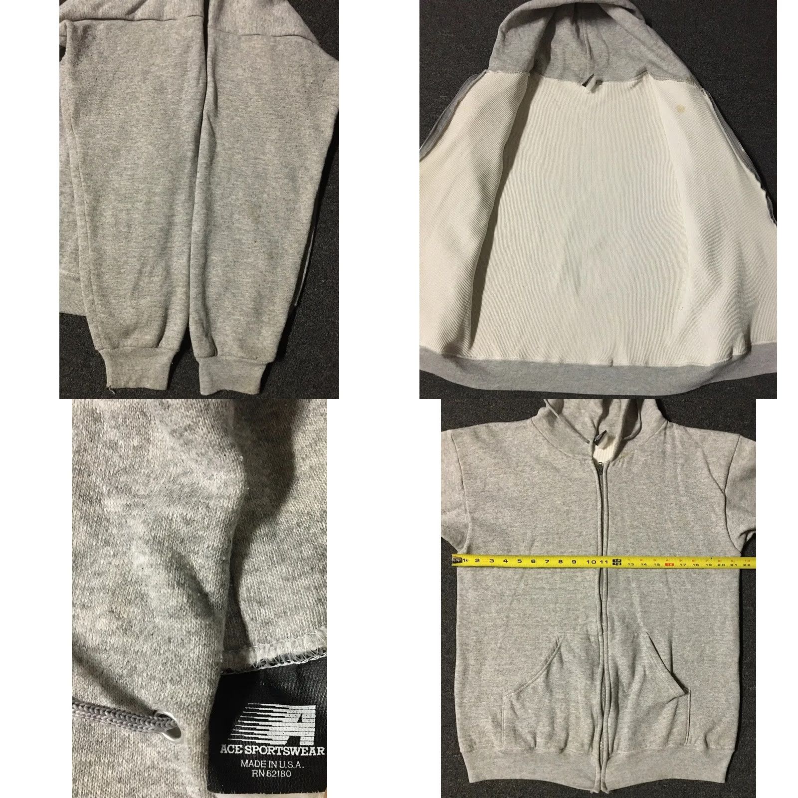 Vintage VINTAGE Surf Hoodie Shirt M Gray 80s Distressed Thermal Lined Zip USA Track Mockup Mens Size US M / EU 48-50 / 2 - 8 Thumbnail