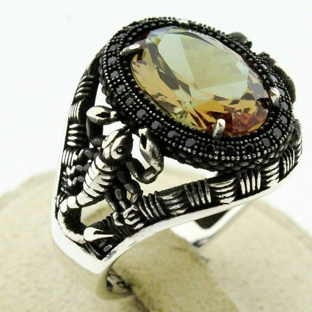 Designer Men's Retro Scorpion Oval Citrine Silver Ring - Size 10 Size ONE SIZE - 3 Thumbnail