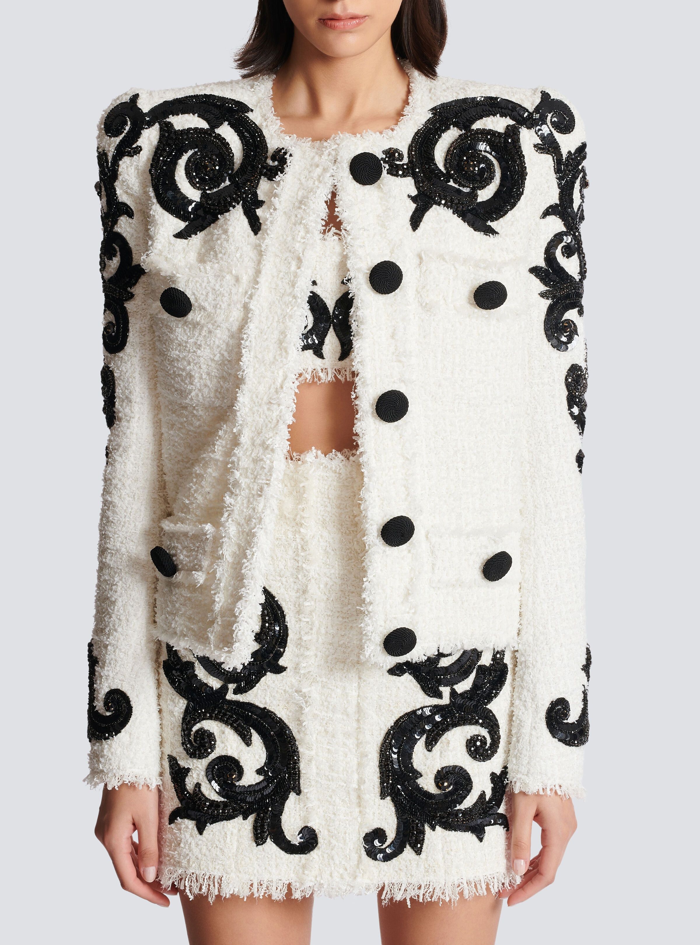 Balmain o1s1wg110825 Paisley Tweed Jacket in White Size XL / US 12-14 / IT 48-50 - 3 Thumbnail