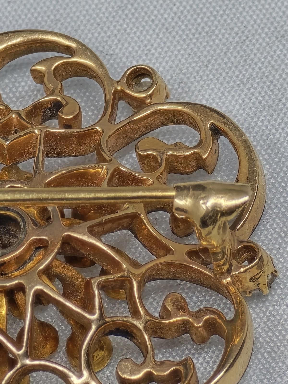 Other Antique 14K Gold Diamond Black Enamel Filigree Brooch 1ct Size ONE SIZE - 4 Thumbnail