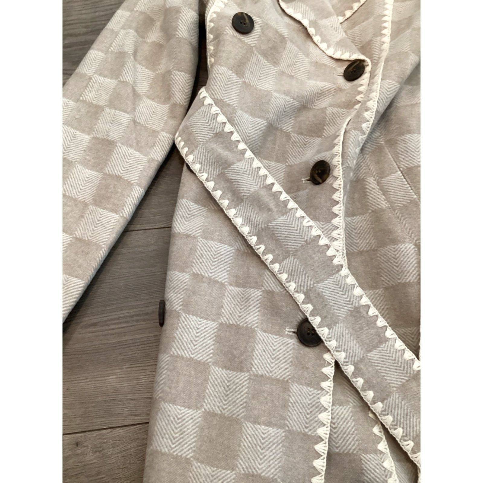 AVEC LES FILLES Wool Blend Checkered Blanket Stitch Coat Avec Les Filles - Plaid Trench Coat Womens XS Yellow Belted Wool Blend Lining Faux Wool Regular Size XS / US 0-2 / IT 36-38 - 3 Thumbnail