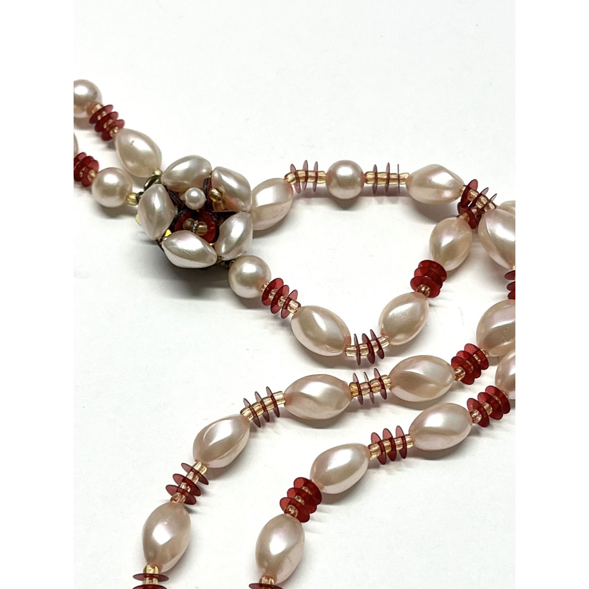 Vintage pink red beaded Japan necklace