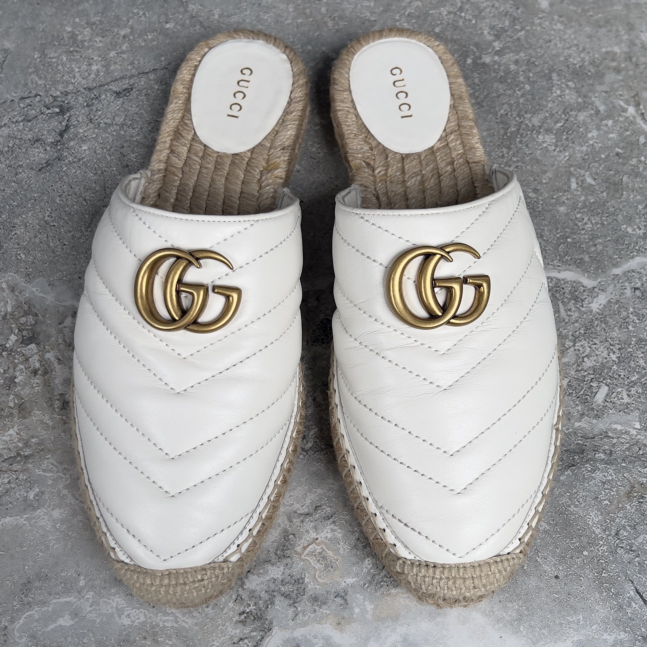 Gucci Marmont GG Platform Espadrille Mule White Leather Size US 9 / IT 39 - 3 Thumbnail