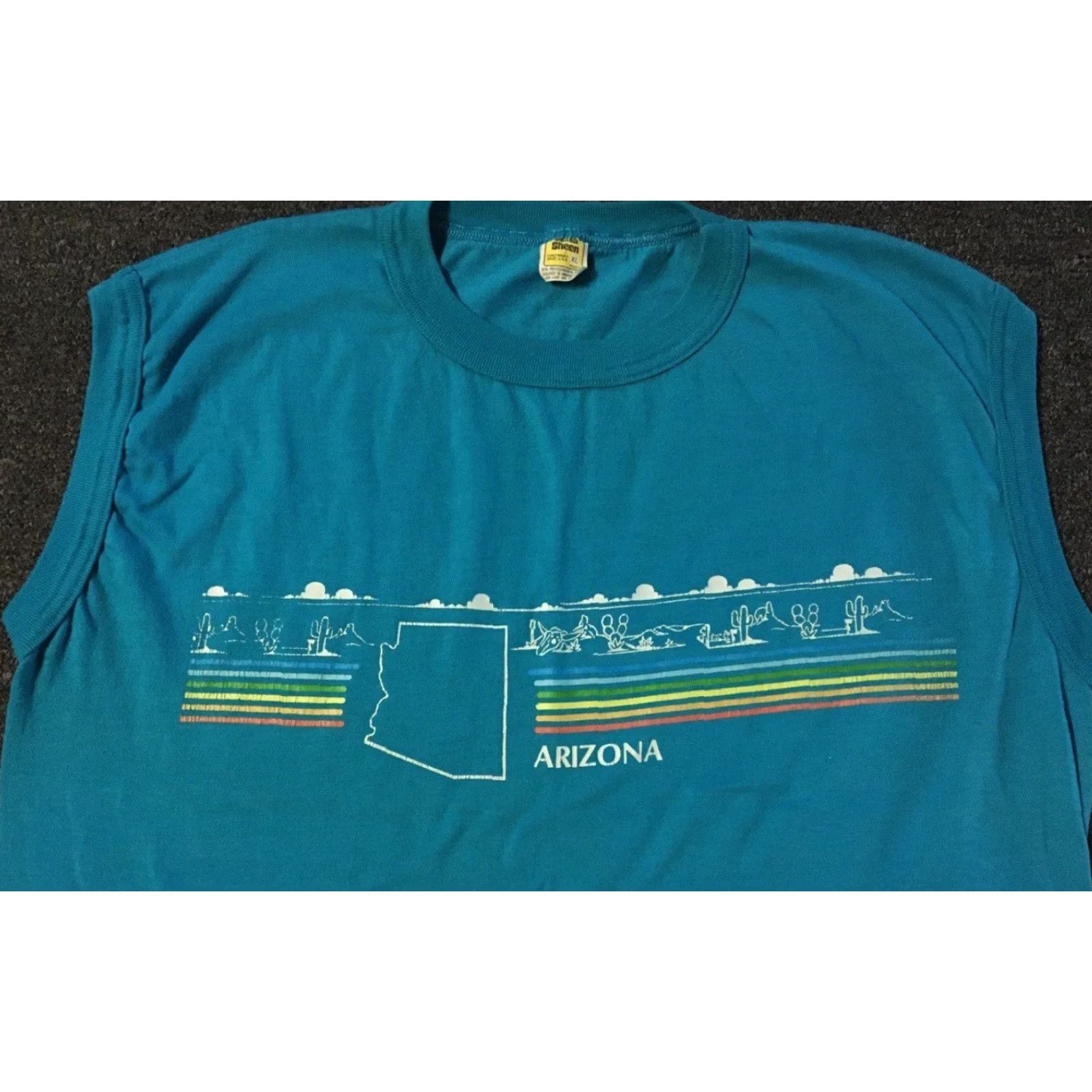 Vintage VINTAGE Arizona Nature faded Tank Top S USA Rainbow Grunge Surf Skate Biker 80s Shirt Mens Small Blue Sun Palm Trees Beach Size US S / EU 44-46 / 1 - 5 Thumbnail