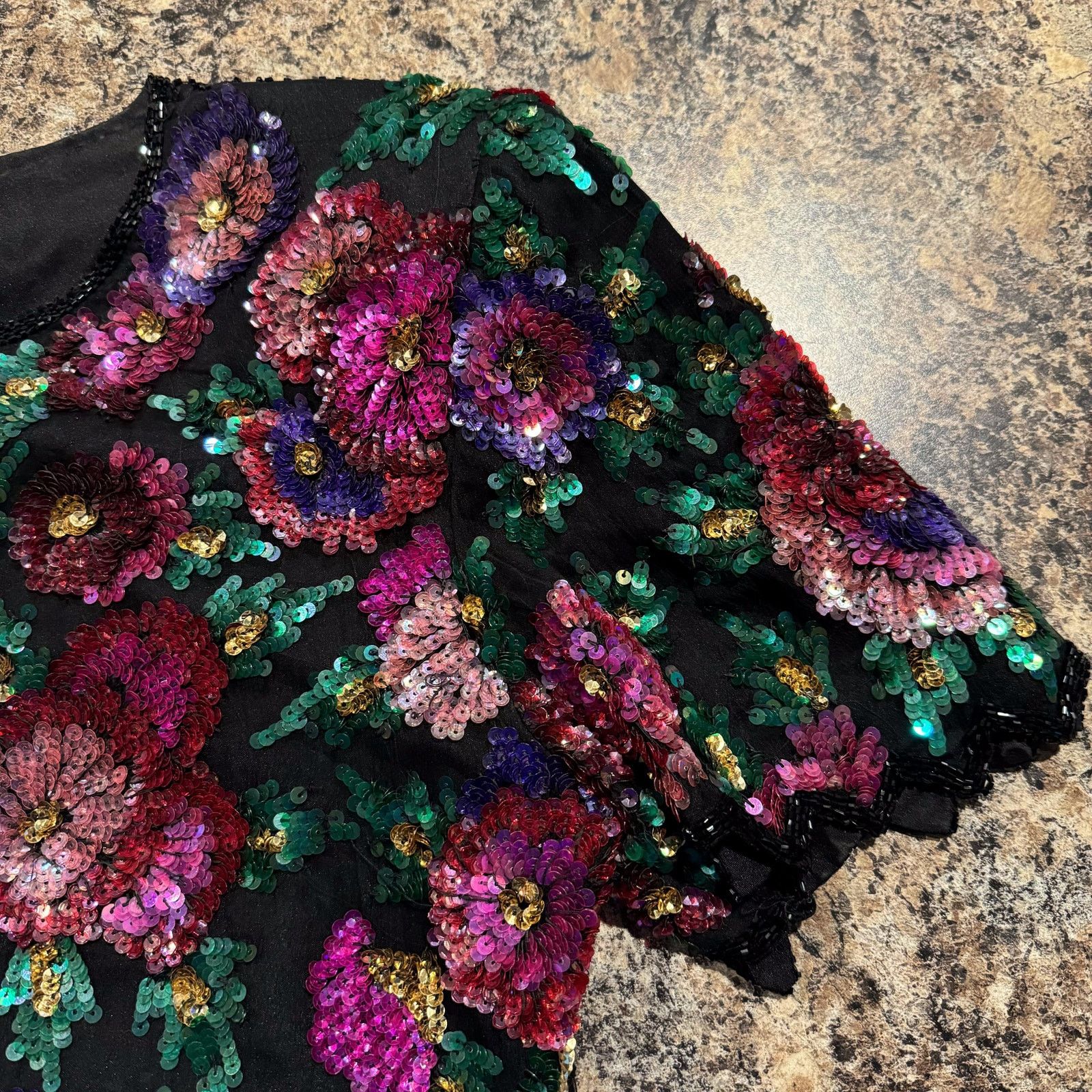 Other Vintage Laurence Kazar Dress Sequin Beaded Floral Medium Size M / US 6-8 / IT 42-44 - 4 Thumbnail