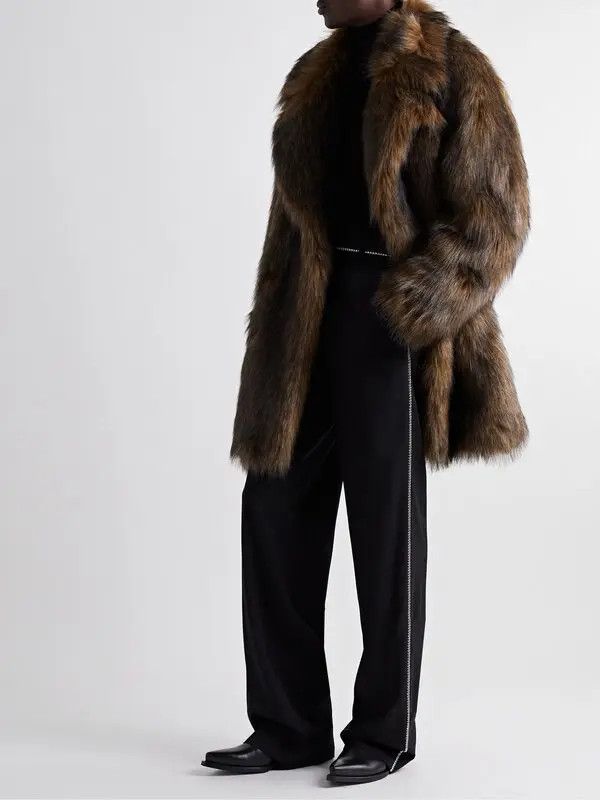 Amiri o1mle0325 Faux Fox Fur Peacoat in Brown Size US L / EU 52-54 / 3 - 2 Thumbnail