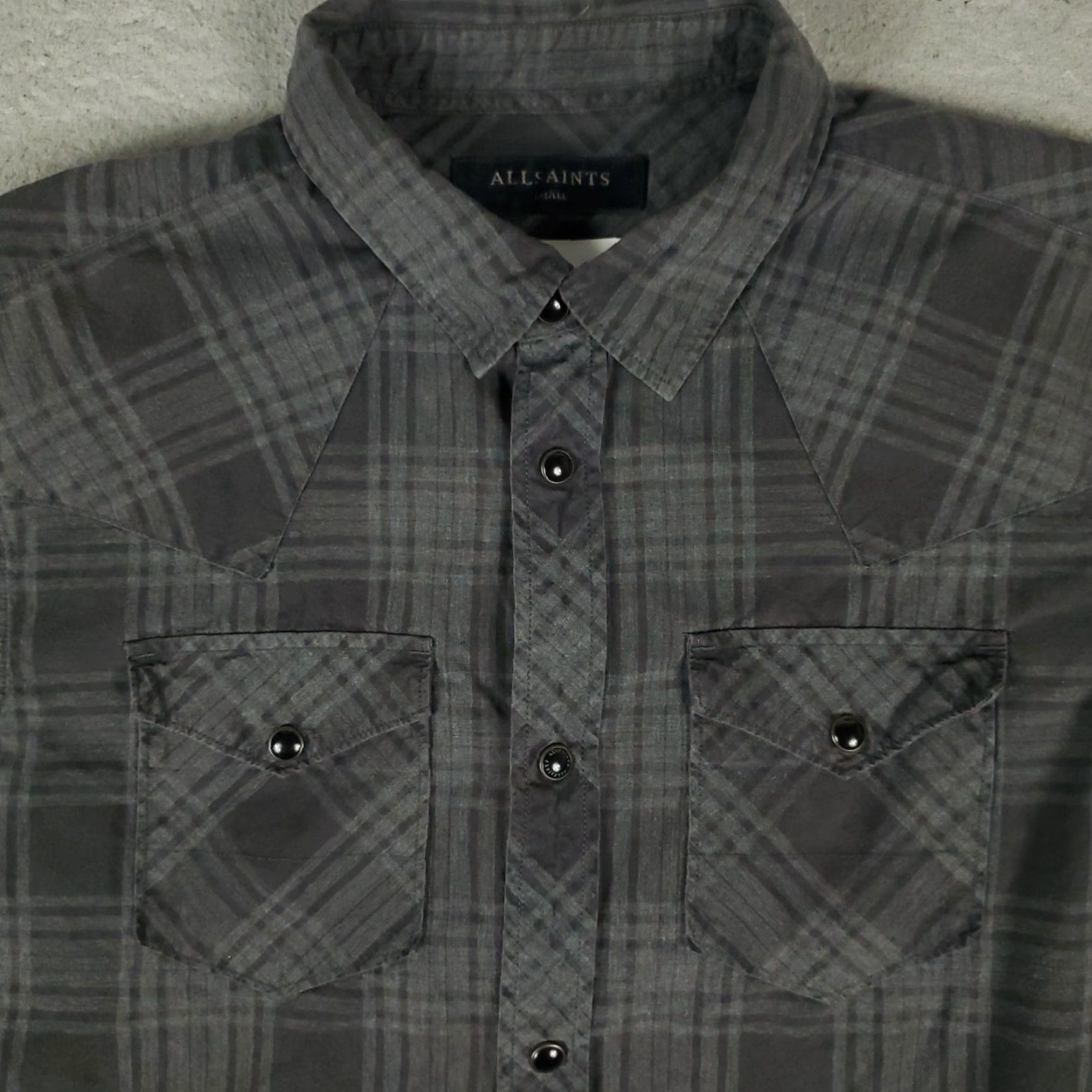 Allsaints AllSaints Shirt Mens S Gray Plaid Western Button-Up Short Sleeve Collared Logo Pocket Vintage: No Size US S / EU 44-46 / 1 - 2 Thumbnail