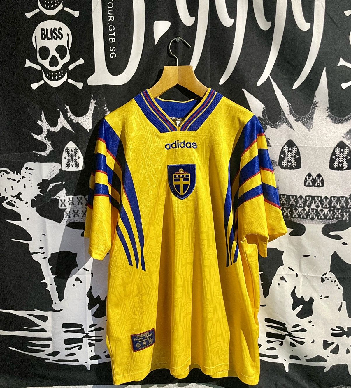 image of Vintage Adidas Sweden 1996 Football Jersey in Yellow, Men's (Size XL)