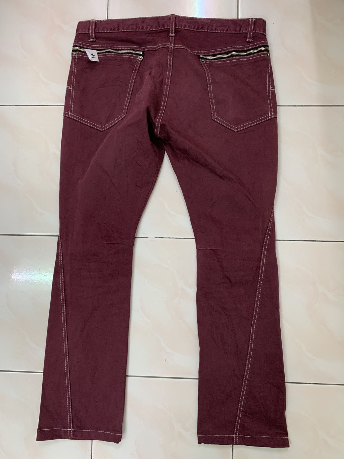 Japanese Brand PPFM Techwear Y2K MAROON LOW RISE FLARE PANT Size US 34 / EU 50 - 9 Thumbnail