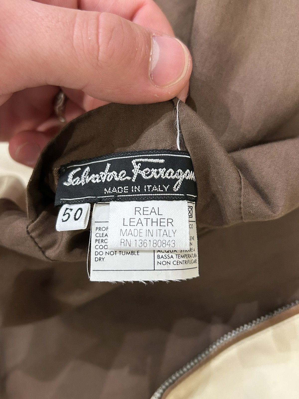 Salvatore Ferragamo Ferragamo Beige Leather Zip Jacket Size US L / EU 52-54 / 3 - 4 Thumbnail