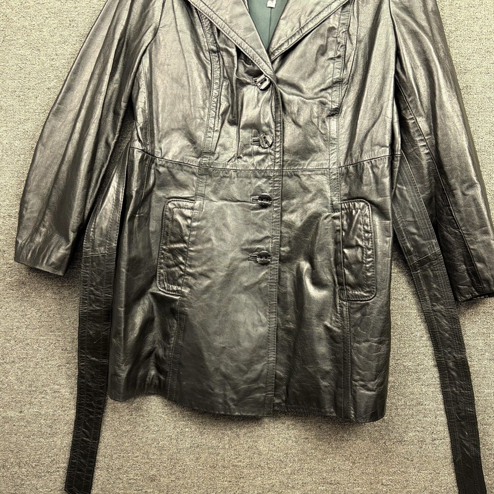 Vintage VINTAGE The Tannery Coat Womens 18 1/2 Black Belted Trench Leather 70s Coat Size XXL / US 16-18 / IT 52-54 - 3 Thumbnail