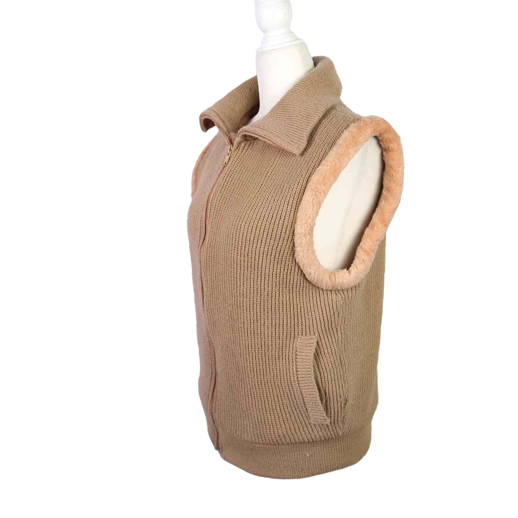 Vintage VINTAGE Montgomery Ward Vest Shirt Mens M Brown Knit 70s Acrylic Zip Front Sleeveless Faux Fur Trim 1970s Hippy Casual Size M / US 6-8 / IT 42-44 - 3 Thumbnail