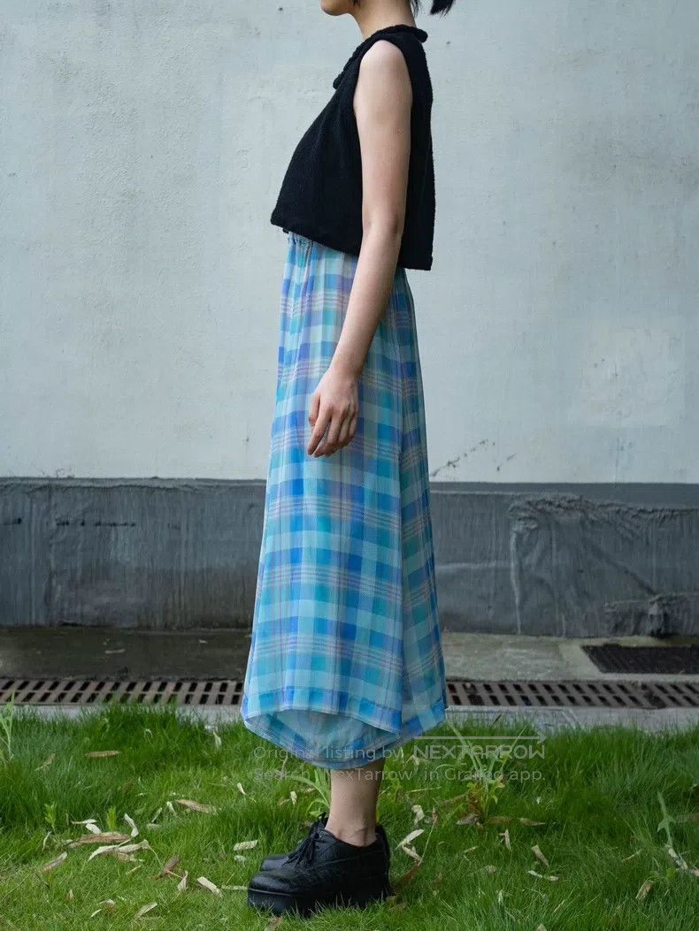 Comme des Garcons Comme Des Garcons Blue Check Transparent Pants Skirt Size 23" - 4 Thumbnail