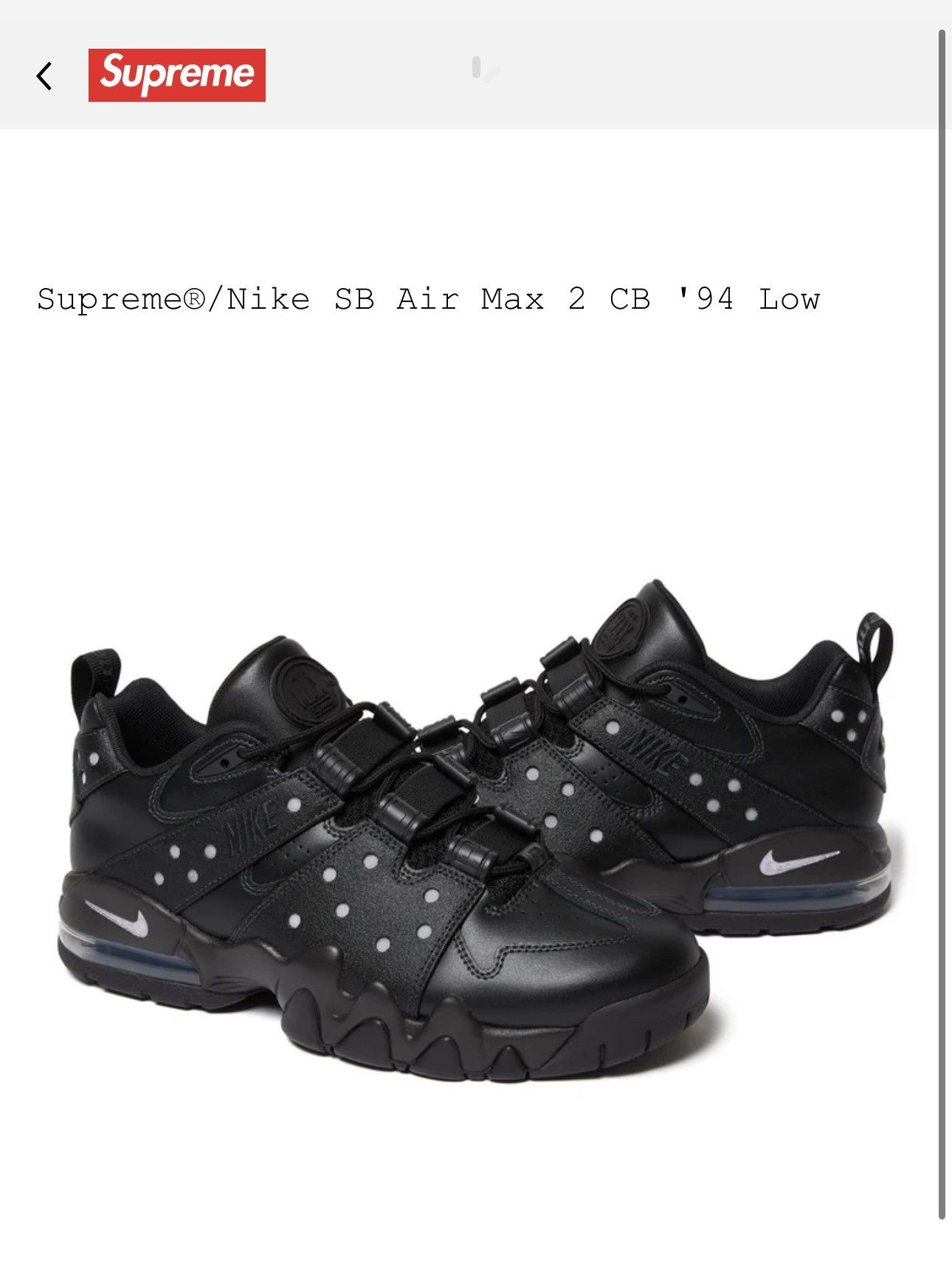 Supreme Supreme®/Nike SB Air Max 2 CB '94 Low (Black) Size US 11 / EU 44 - 1 Thumbnail