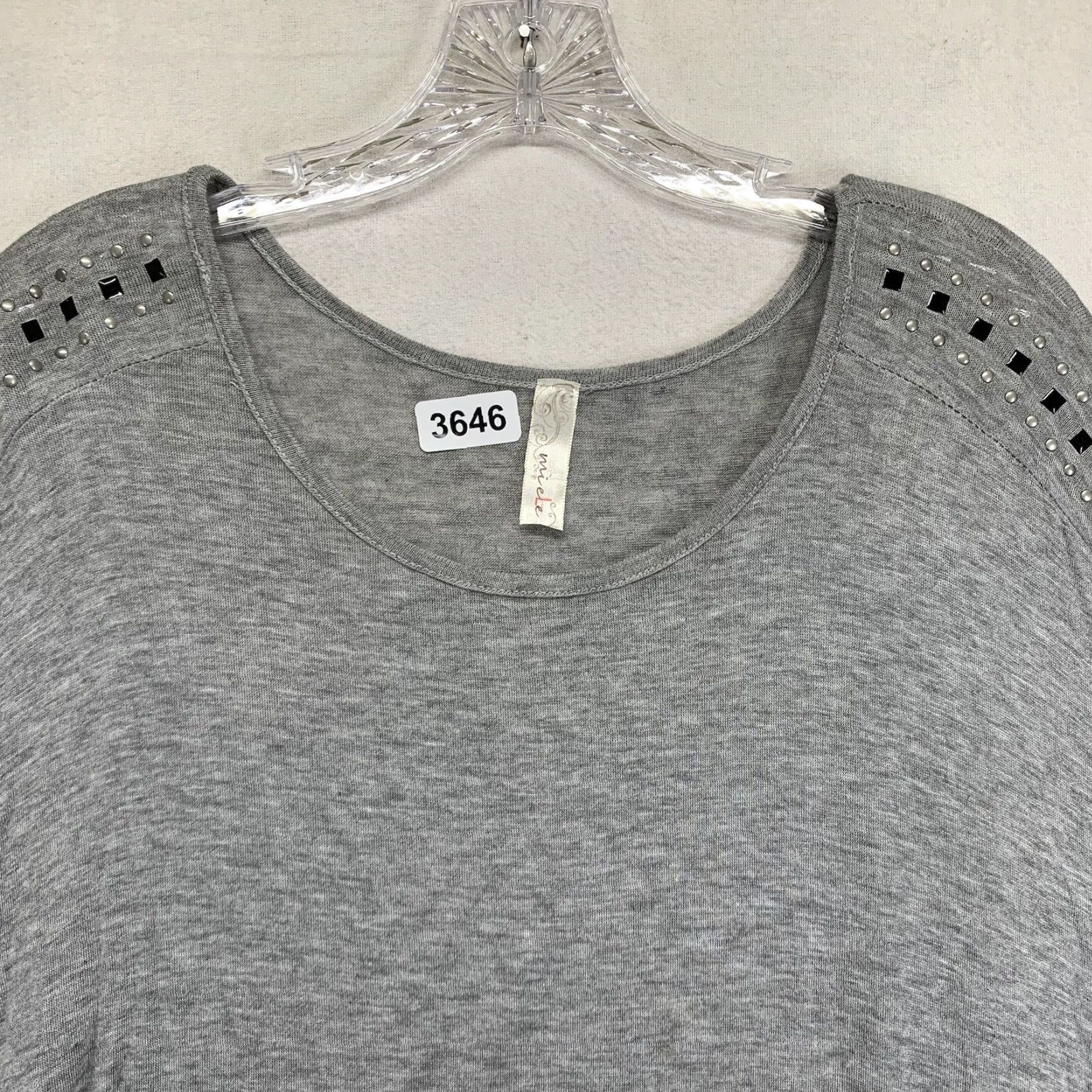 Vintage La Miel Blouse Gray Studded Sleeve Women’s Large Regular Nylon? No, reneed. Size L / US 10 / IT 46 - 2 Thumbnail