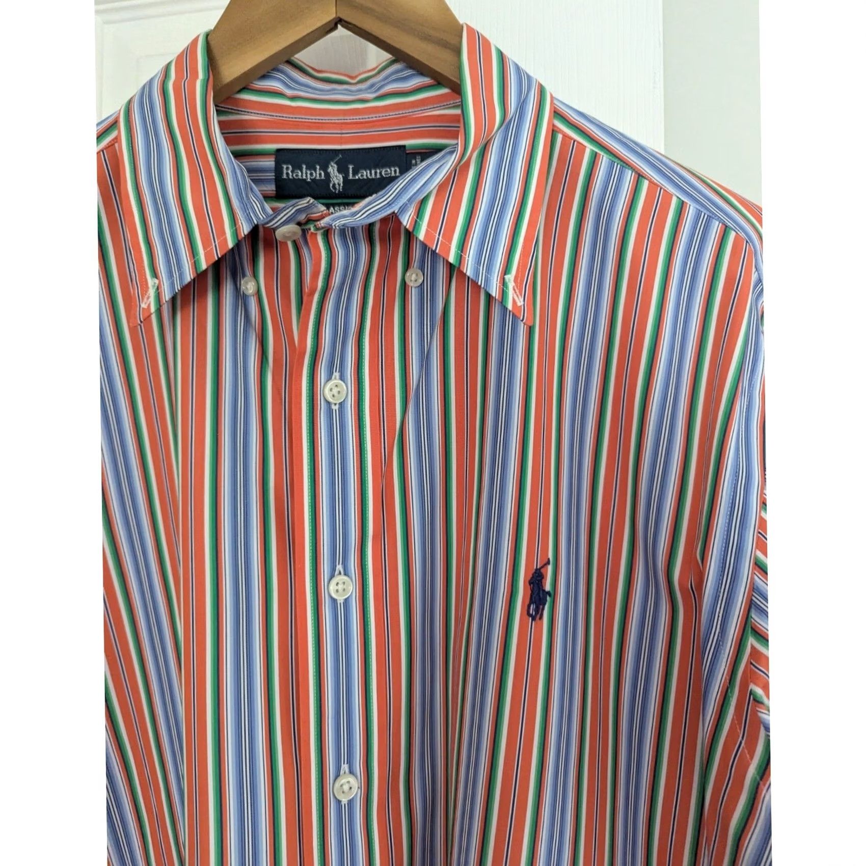 Ralph Lauren Ralph Lauren Classic Fit Striped Button-Down Shirt Orange Blue Green Mens L Colorful Multicolor Striped Embroidered Pony Button-Up Size US L / EU 52-54 / 3 - 4 Thumbnail