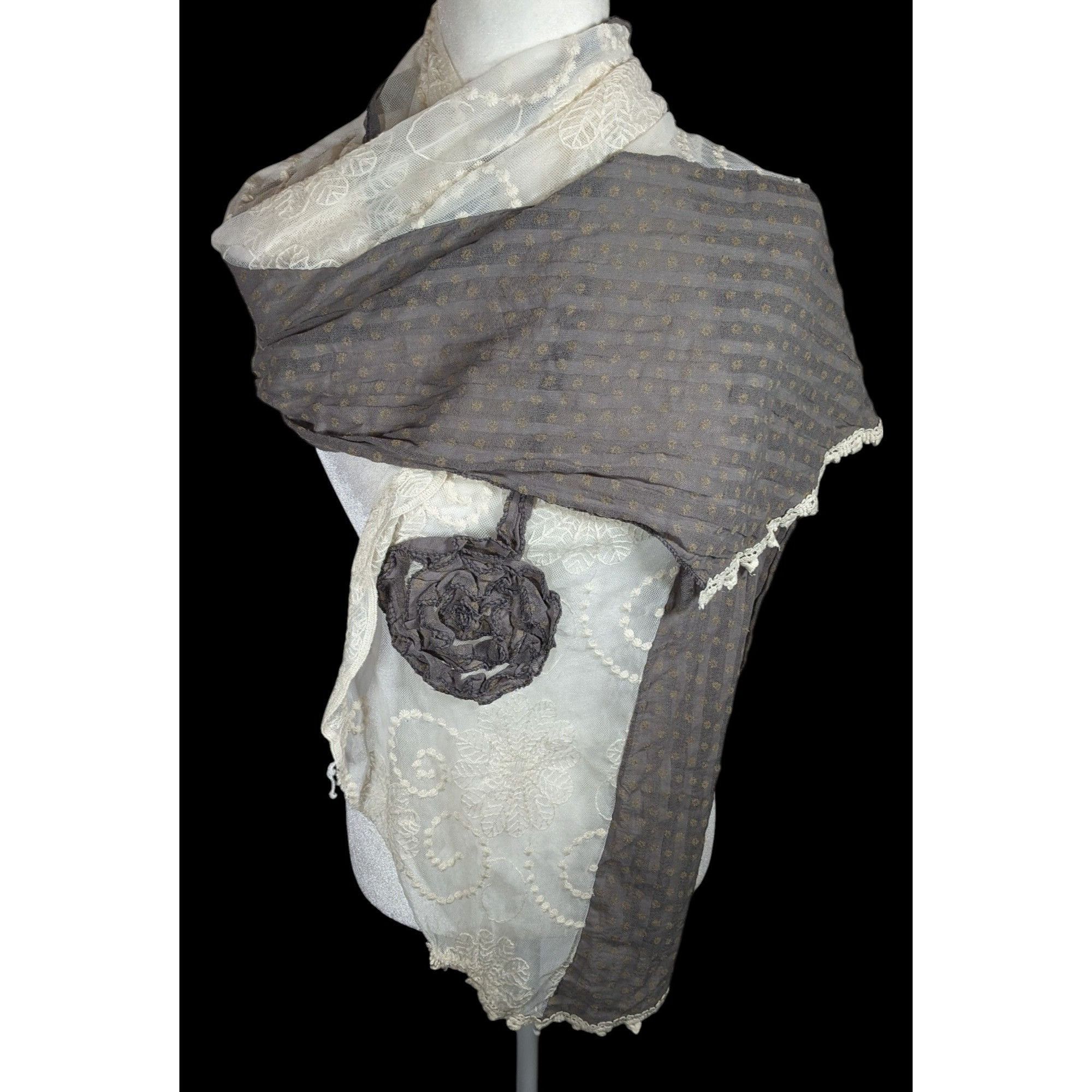 Other Vintage Floral Embroidered Lace Grey And White Scarf Size ONE SIZE - 2 Thumbnail