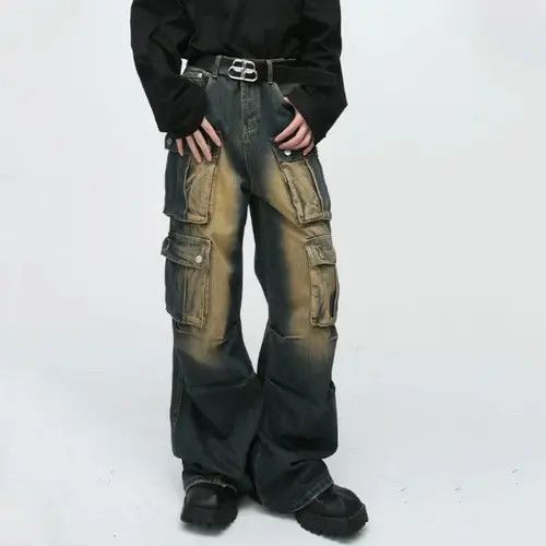 Japanese Brand × Jean Retro washed distressed workwear loose wide leg jeans Size US 32 / EU 48 - 1 Thumbnail