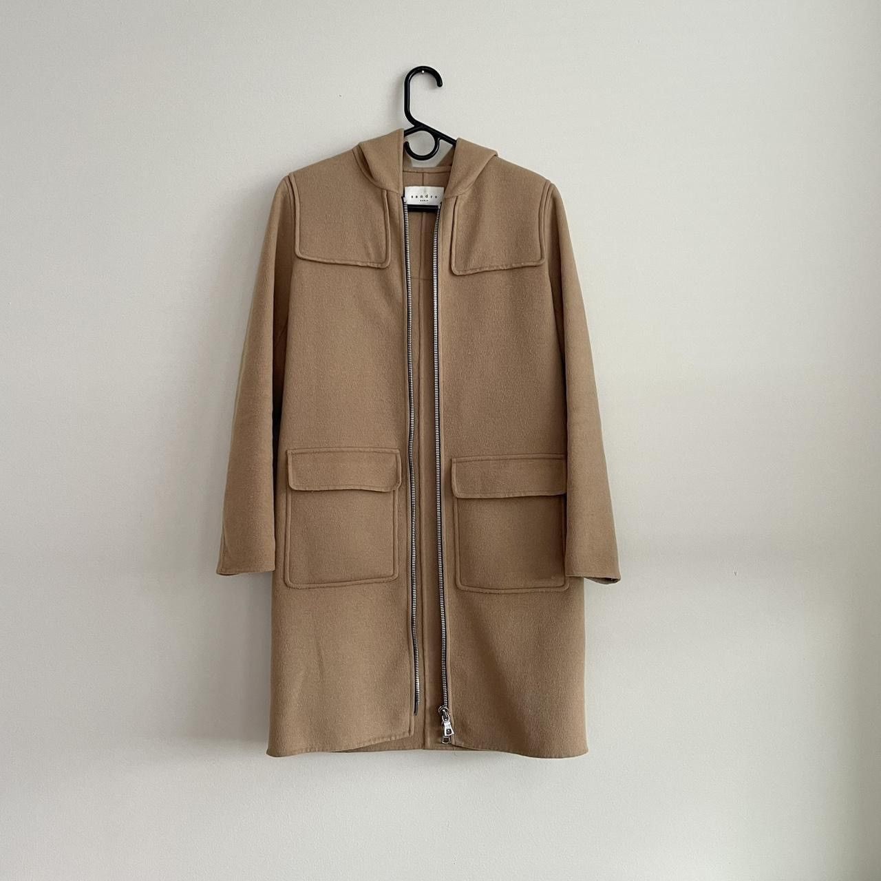 Sandro women's camel wool coat with hood zipped
