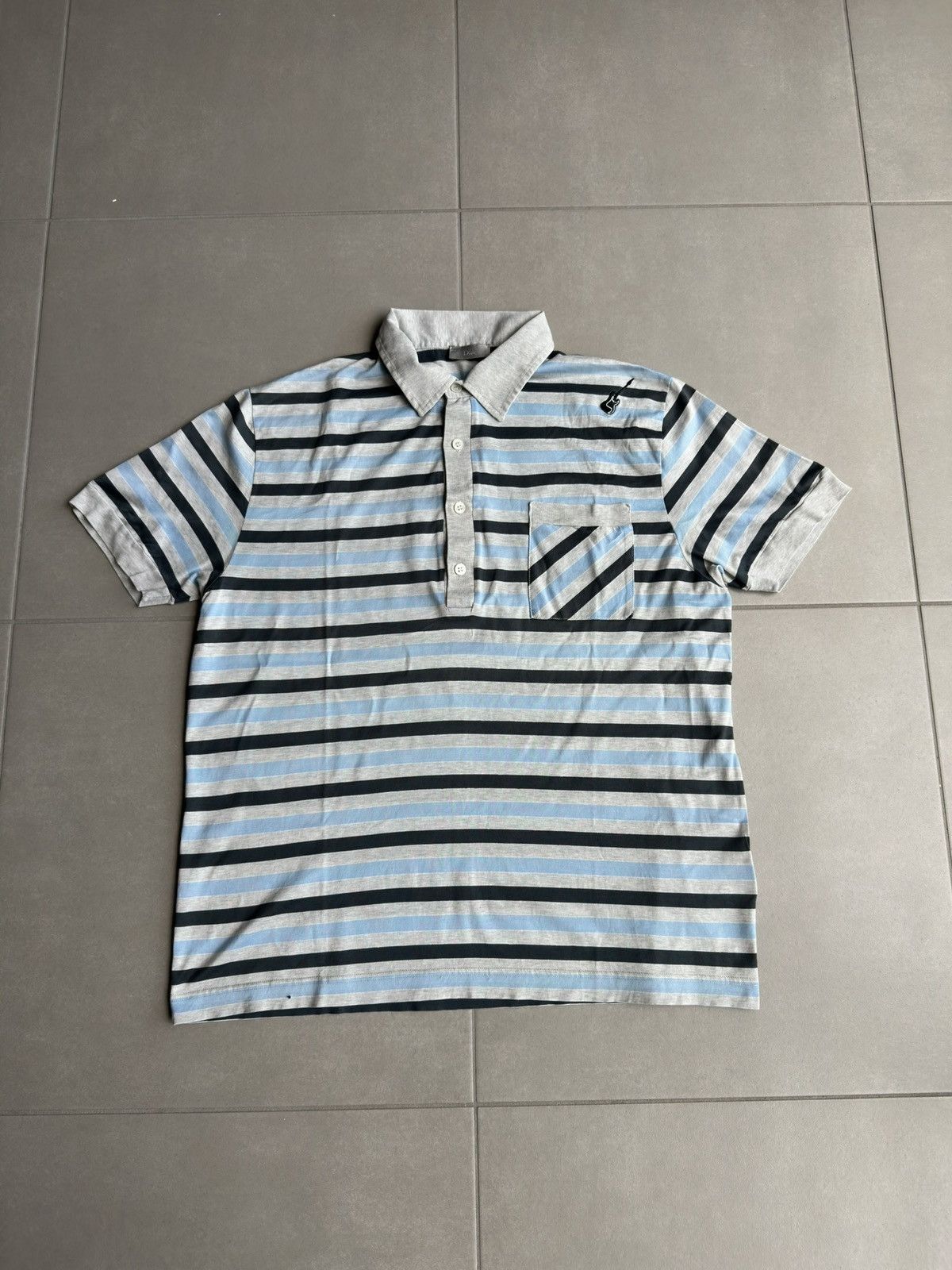 dior homme SS05 ストライププリント　tシャツ エディスリマン Dior × Hedi Slimane Dior Homme SS05 Low Neck Striped Shirt