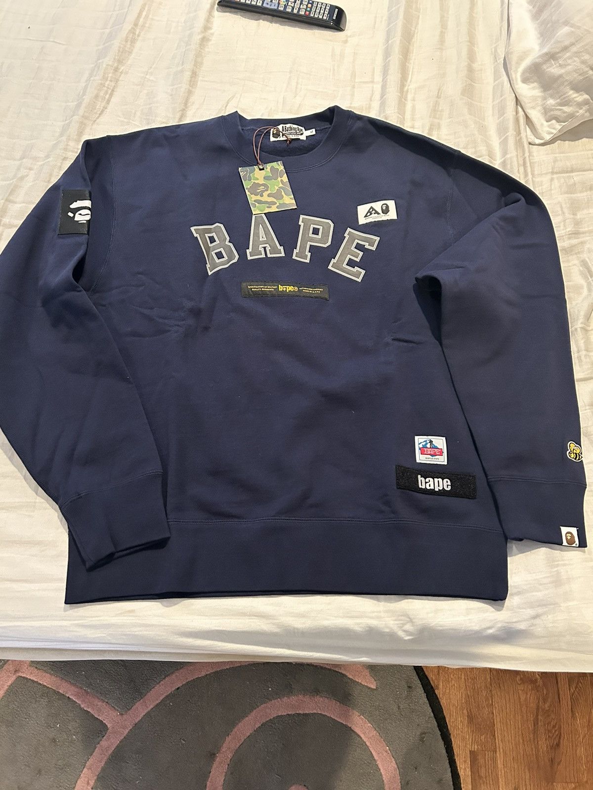 image of Bape Patches Crewneck in Blue, Men's (Size XL)