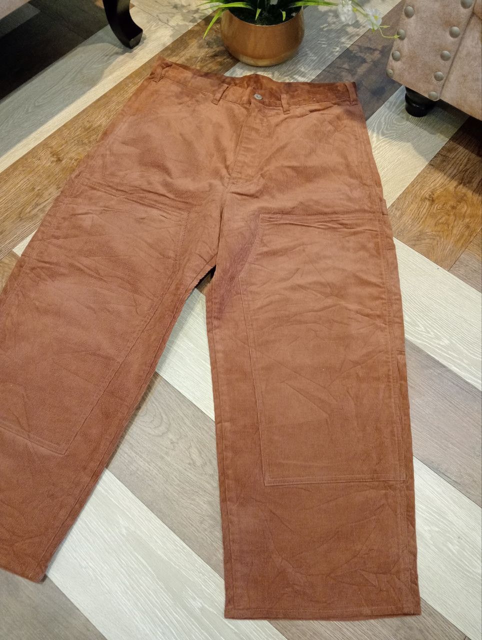 GU GU JAPAN DOUBLE KNEE WIDE BAGGY CORDUROY PANTS Size US 35 - 3 Thumbnail