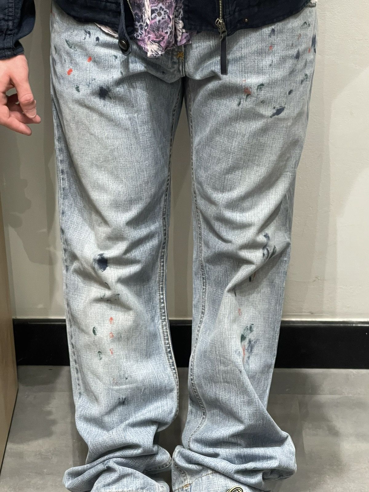 image of Dolce Gabbana Abstract Art Paint Light Indigo Denim Pants, Men's (Size 36)