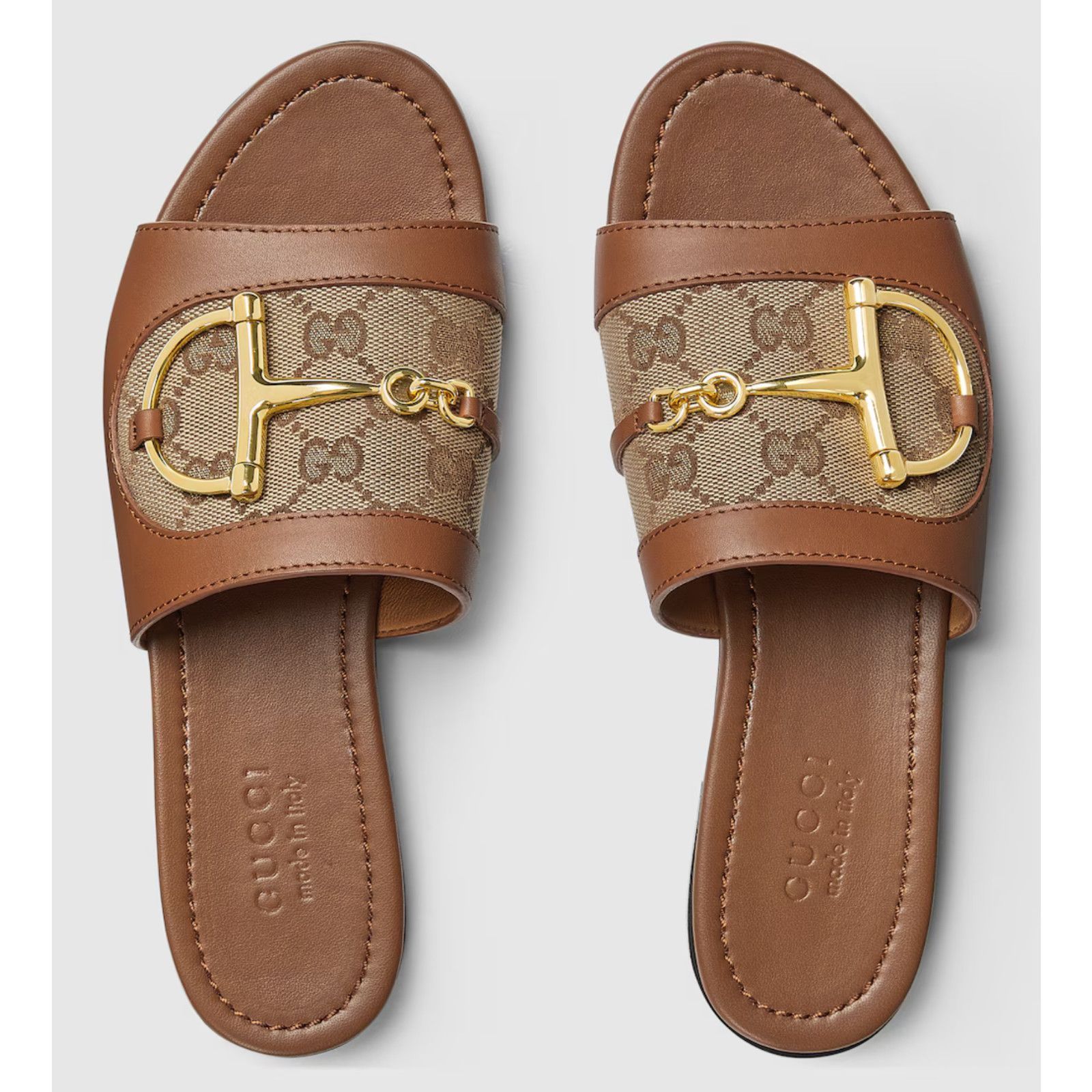 Gucci Gucci Alfa Gold Horsebit Brown GG Canvas Mule Sandal 37.5 Size US 7.5 / IT 37.5 - 8 Thumbnail