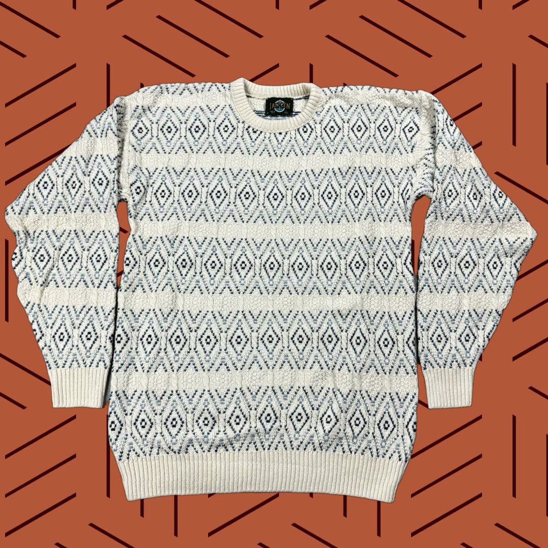 Jantzen VINTAGE JANTZEN DAD SWEATER Crew Neck Cotton Blue & White 80s Big & Tall LT USA Mens Size US L / EU 52-54 / 3 - 1 Thumbnail