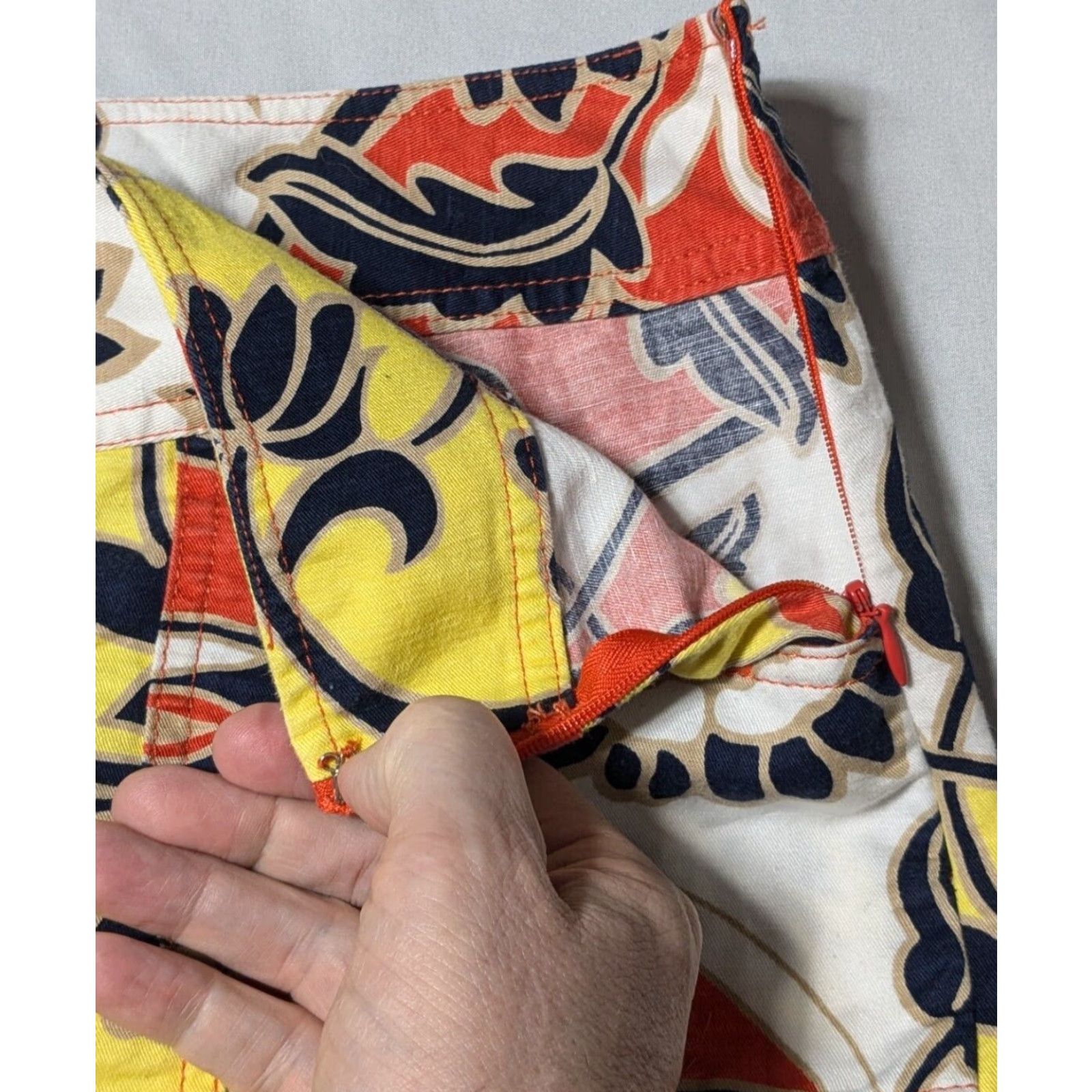 Ann Taylor ANN TAYLOR LINEN Blend Women Size 8 Orange Floral Skirt Short Pleated With Pockets Size 30" / US 8 / IT 44 - 5 Thumbnail