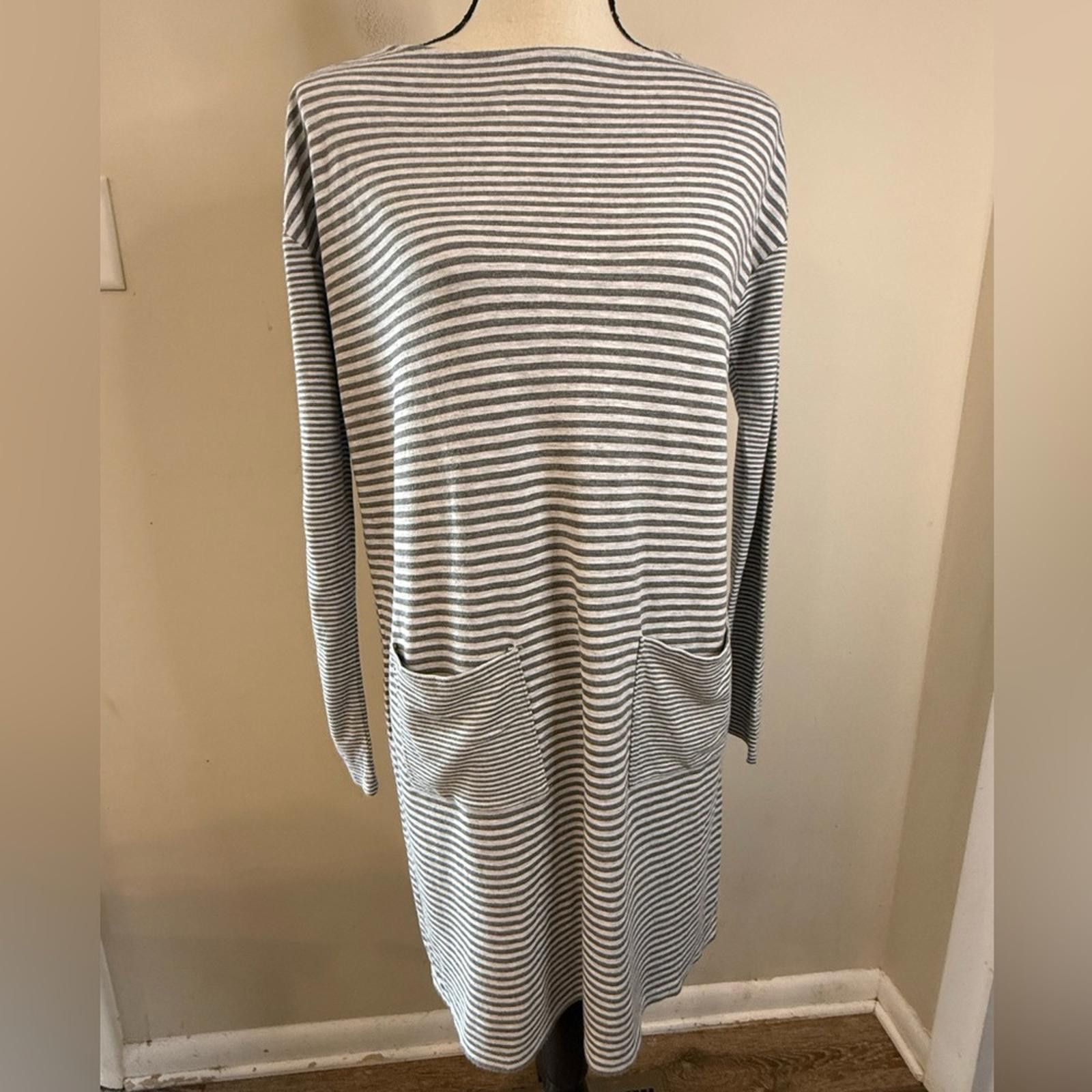 Other J. Jill gray white striped midi sheath dress pockets SZ XS Size XS / US 0-2 / IT 36-38 - 1 Thumbnail