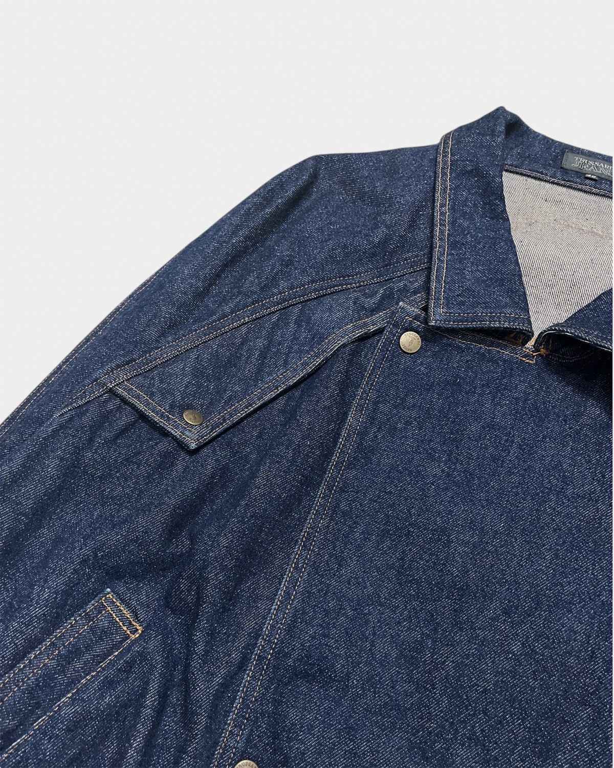Trussardi 1980s Double Breasted Japanese Denim Blouson Jacket Size US XL / EU 56 / 4 - 7 Thumbnail