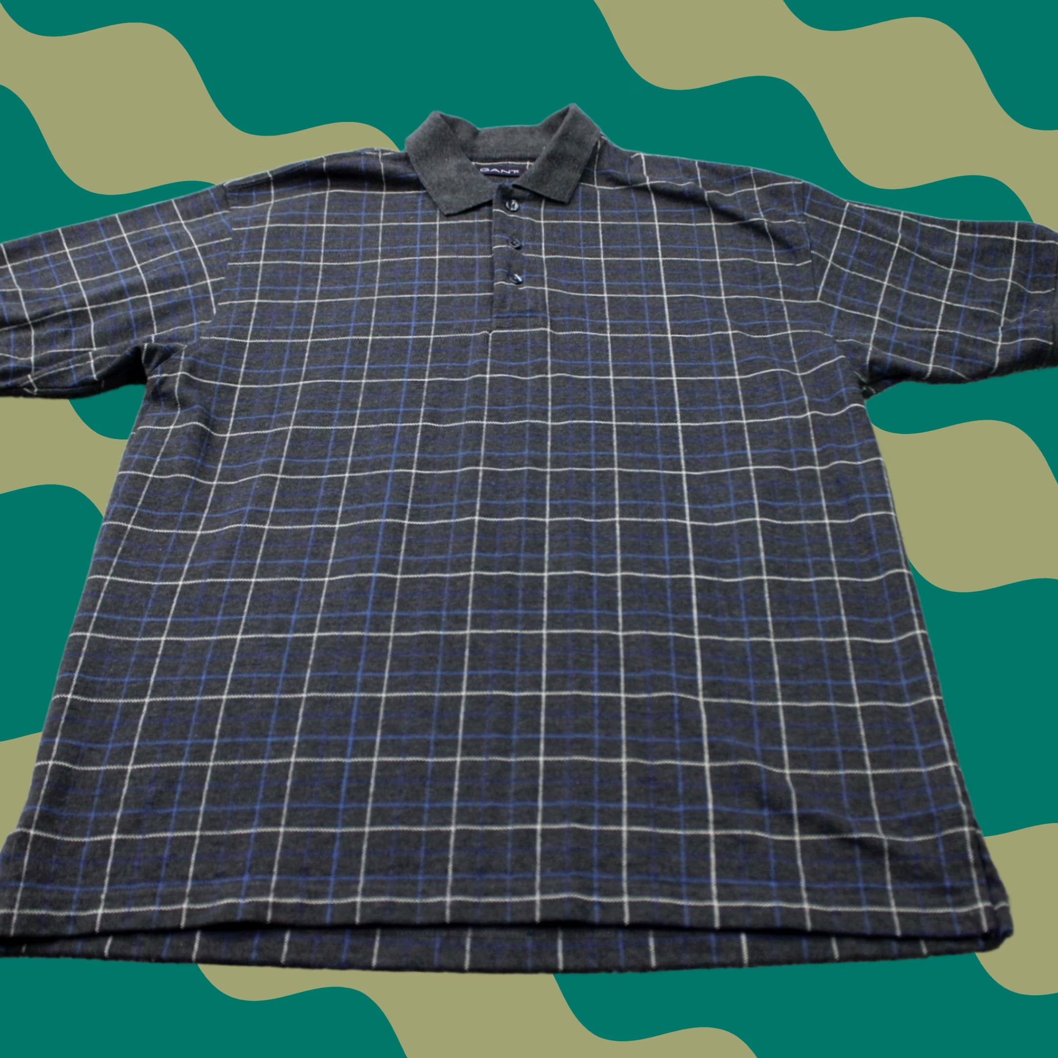 Gant GANT Polo Shirt Men M Gray/Blue Checkered 100% Cotton Short Sleeve Pullover Size US M / EU 48-50 / 2 - 1 Thumbnail