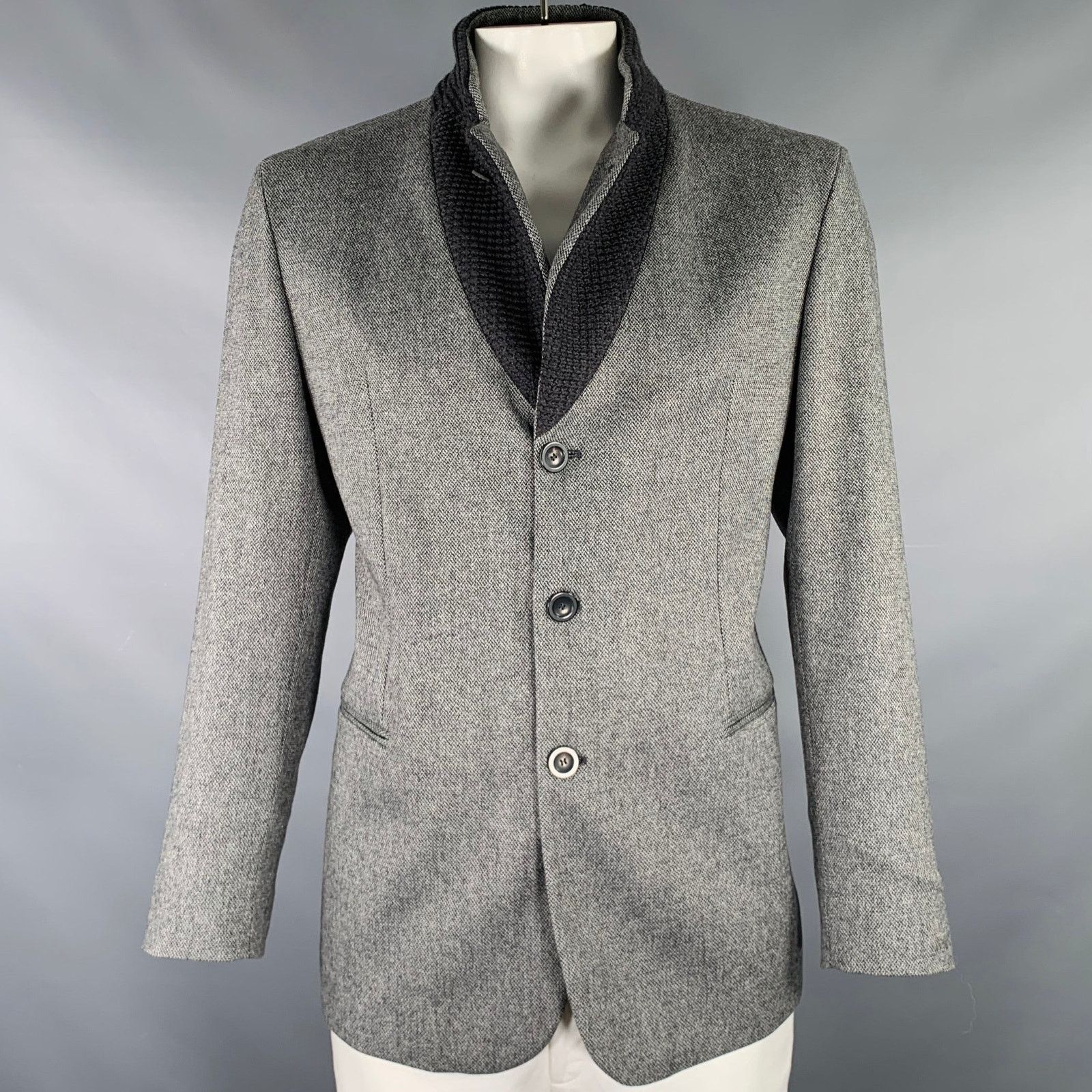 Size 46 Grey Black Wool Blend Notch Lapel Sport Coat