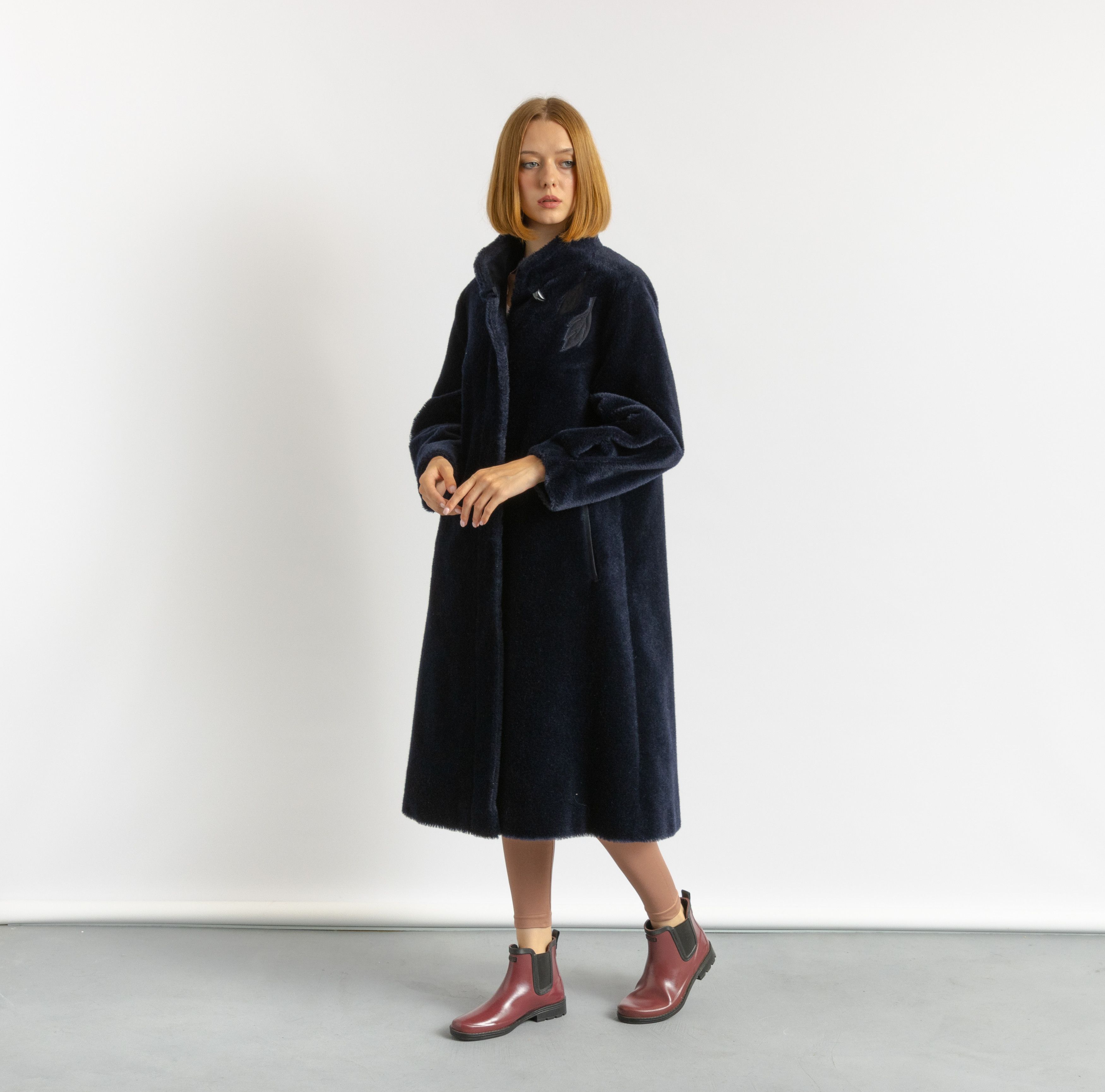 Vintage Navy Blue Alpaka Coat Women Vintage 80s winter coat 6072 Size M / US 6-8 / IT 42-44 - 3 Thumbnail