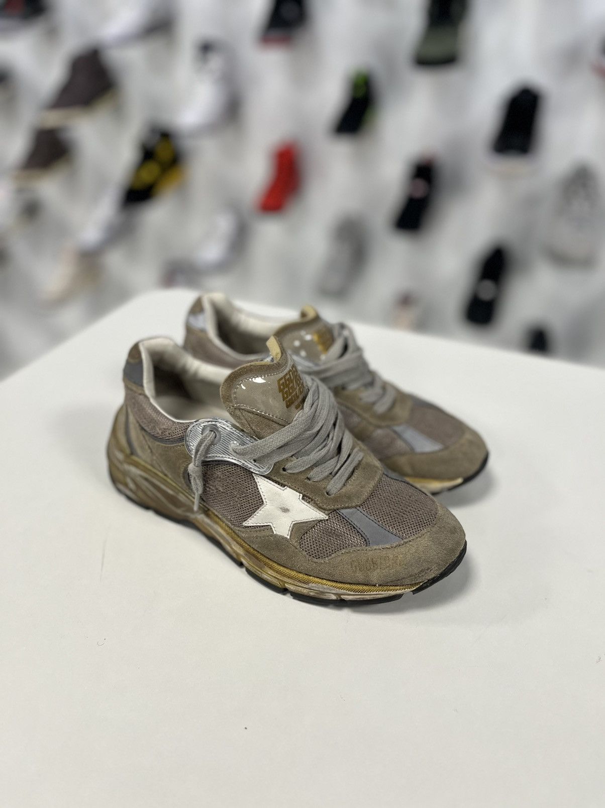 Golden Goose Men's Dad-Star in dove-gray suede and silver mesh Size US 6 / IT 36 - 2 Thumbnail