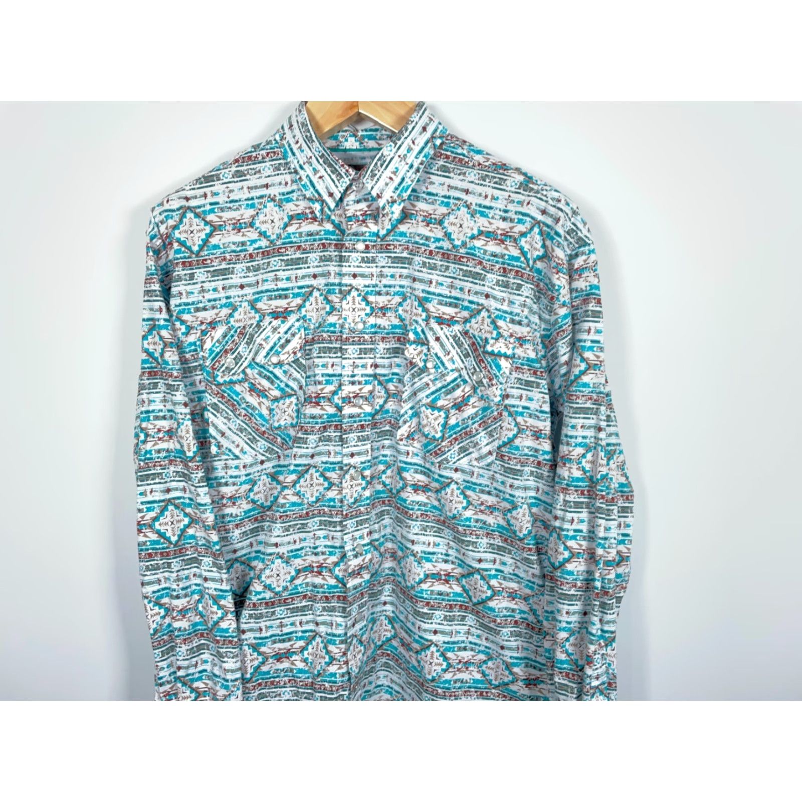 Vintage VINTAGE Panhandle Slim Rough Stock Shirt Mens Large Blue Sawtooth Pocket Casual 1990s Western Mens Size US L / EU 52-54 / 3 - 4 Thumbnail