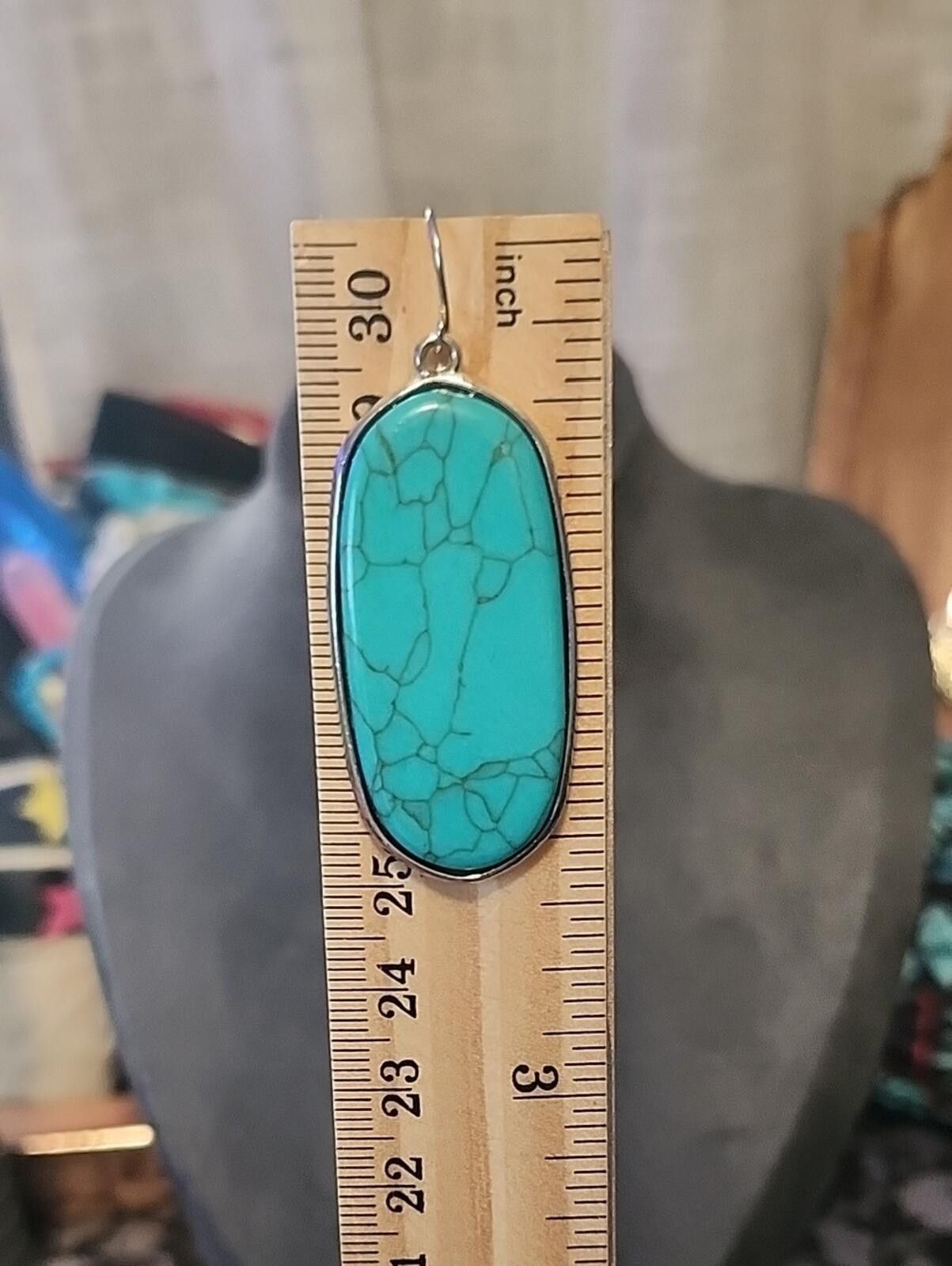 Other Turquoise Looking Oval Drop Stone Hook Earrings Size ONE SIZE - 6 Thumbnail