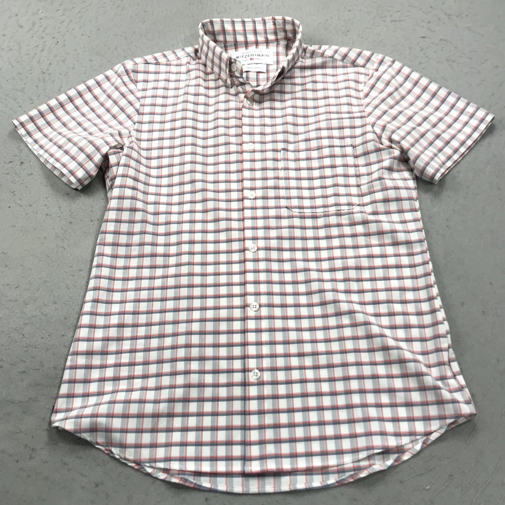 Mizzen+Main Mizzen+Main Shirt Mens M White Pink Check Performance Stretch Slim Fit Button-Up Casual Short Sleeve Button-Front Collared Size US M / EU 48-50 / 2 - 2 Thumbnail