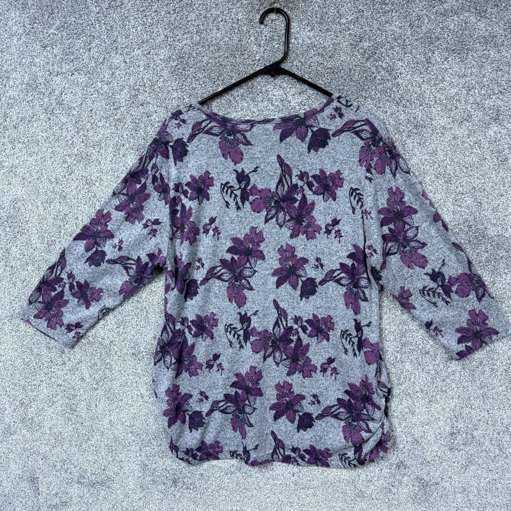 Vintage VINTAGE Bonnie Evans Blouse Womens 1X Gray Purple Floral 3/4 Sleeve Scoop Neck Boho Y2K Size XL / US 12-14 / IT 48-50 - 7 Thumbnail