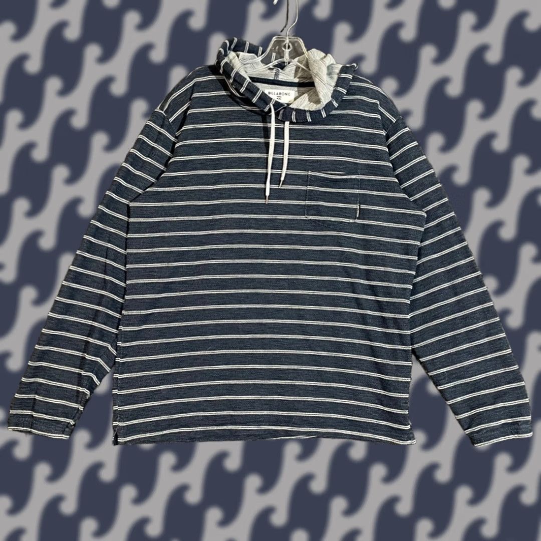 Billabong Billabong Blue Striped Pullover Hoodie Drawstring Sweater Men's Large Size US L / EU 52-54 / 3 - 1 Thumbnail