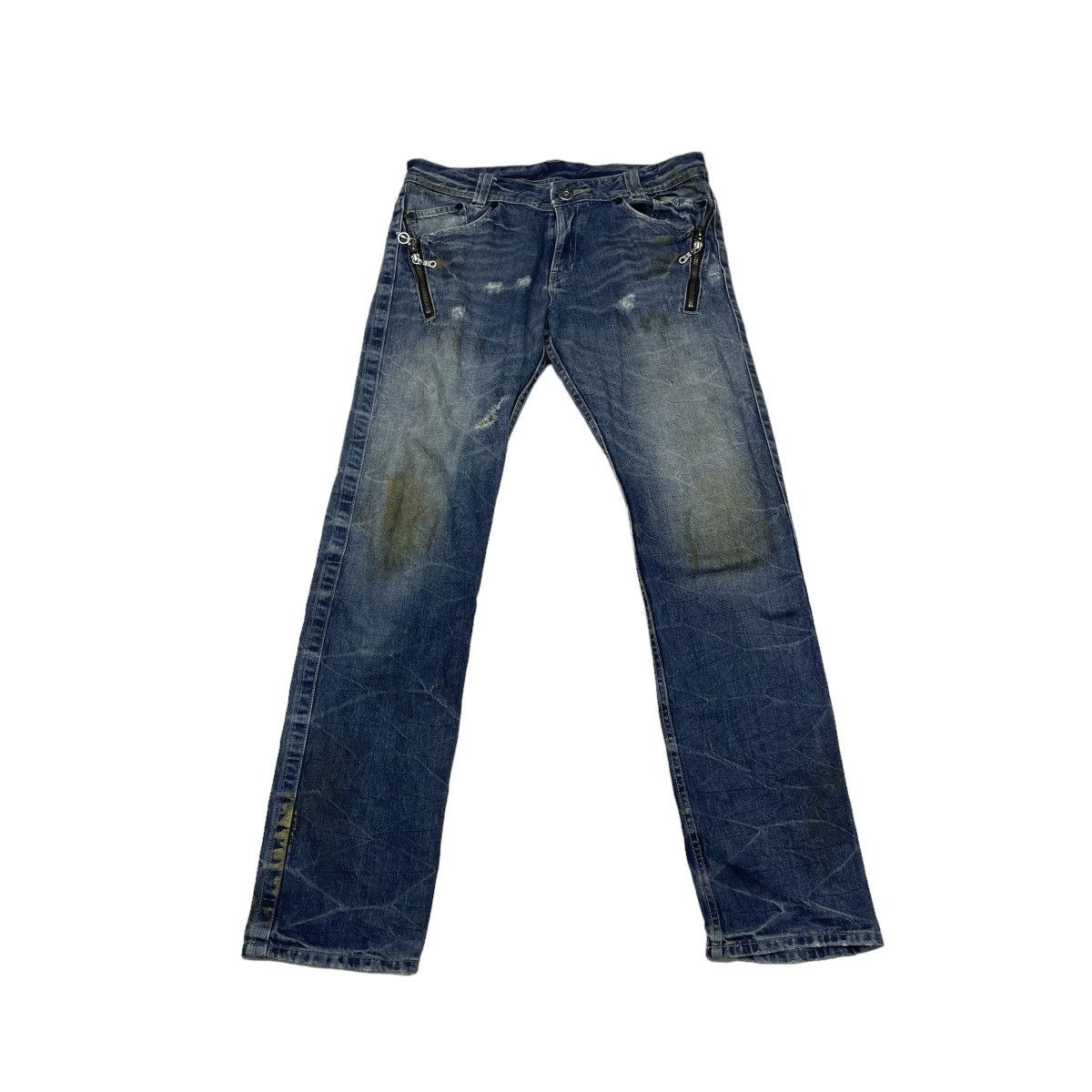 14th Addiction × If Six Was Nine × Le Grande Bleu (L.G.B.) Trashed Japanese Brand Ratle Trap Distress Denim Size US 32 / EU 48 - 1 Thumbnail