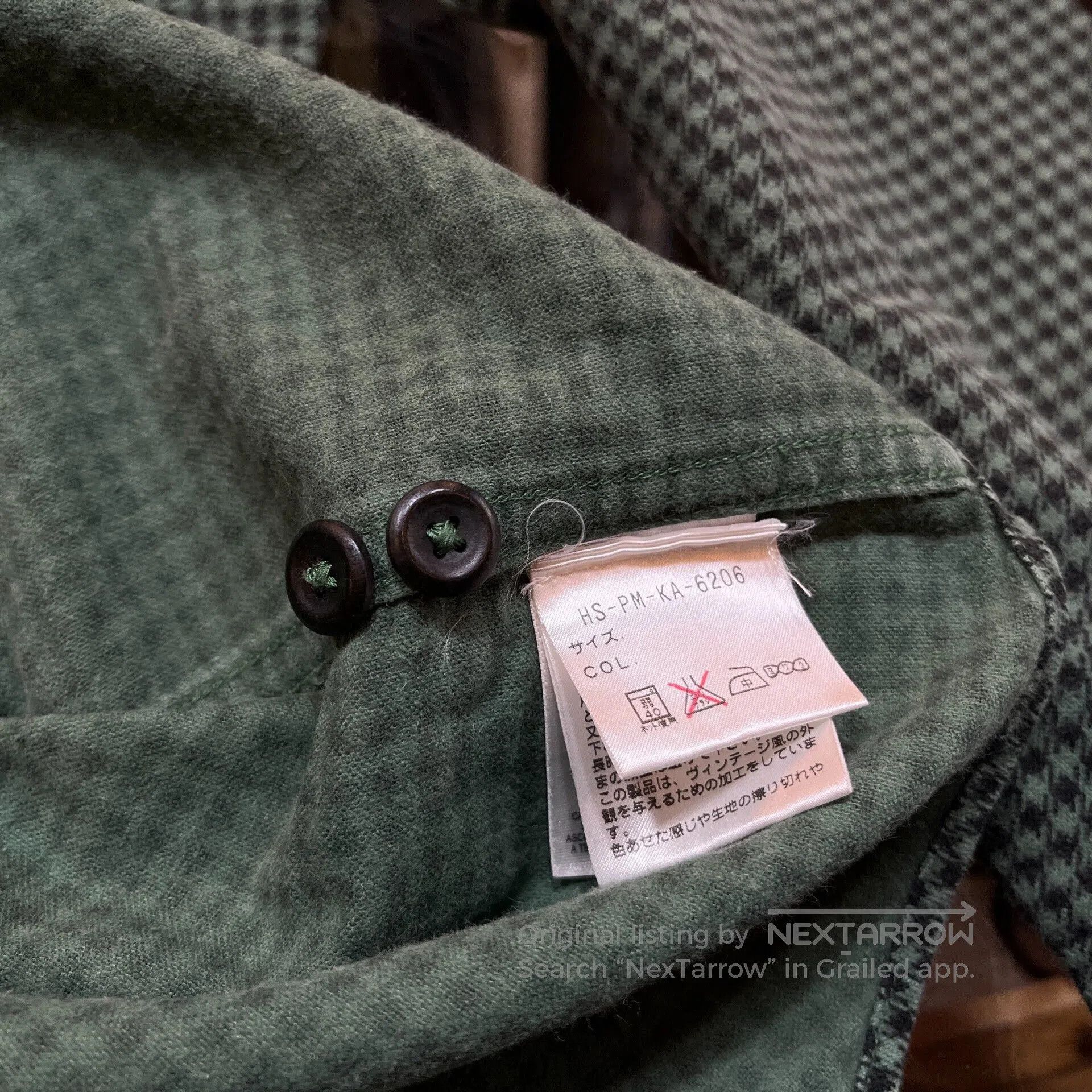 RRL Ralph Lauren Vintage Green Houndstooth Button. Size US M / EU 48-50 / 2 - 5 Thumbnail